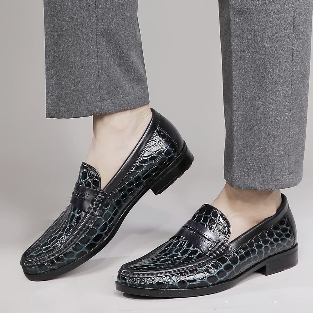 Premium Men's Leather Penny Loafers - Classic Crocodile Print Dress Shoes | Slip-On Comfort for Business, Office & Formal Occasions