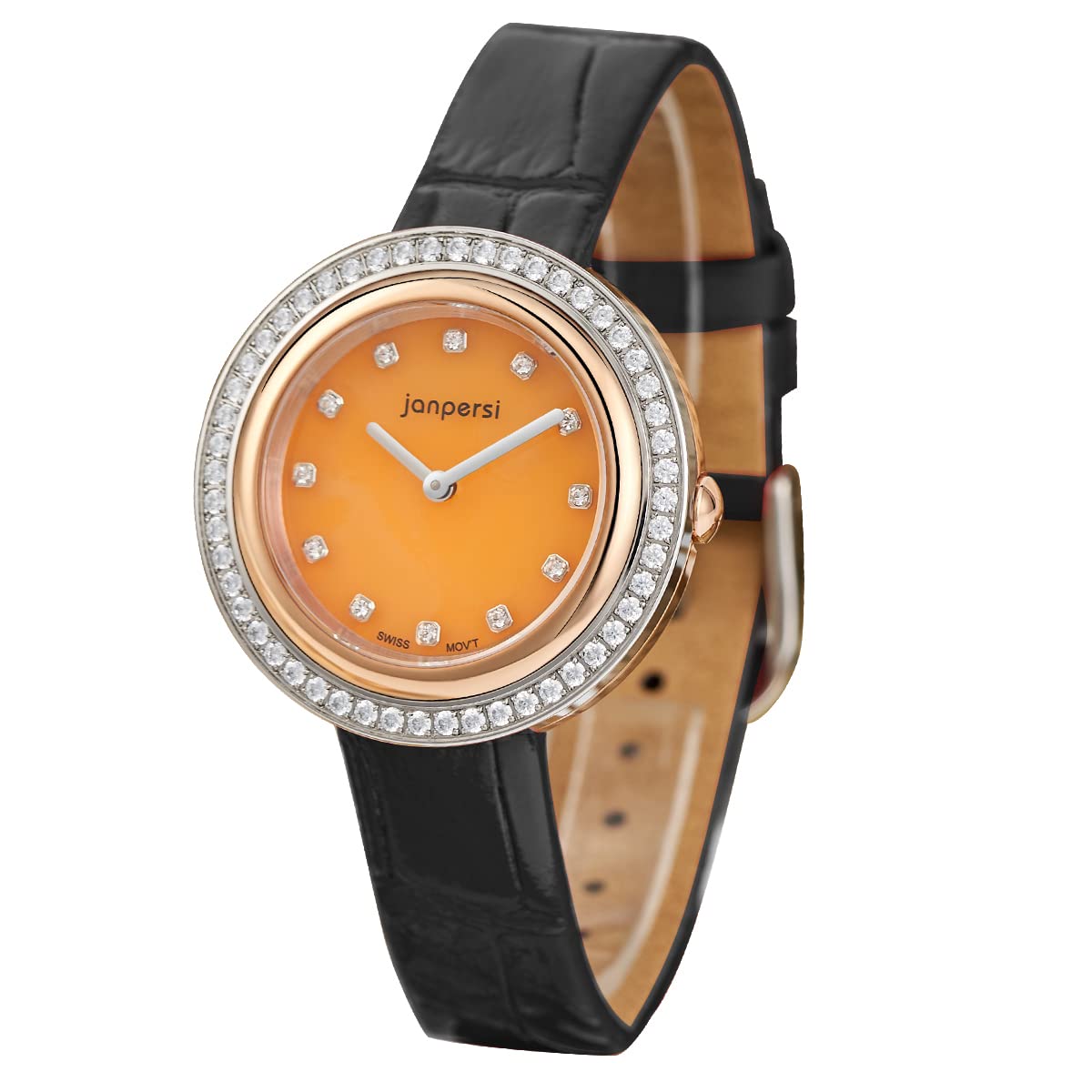 Janpersi Women's Swiss Watches with Genuine Leather Strap, Natural Gemstone & Sapphire Crystal - Elegant Dress Watch for Business, Party & Everyday Wear