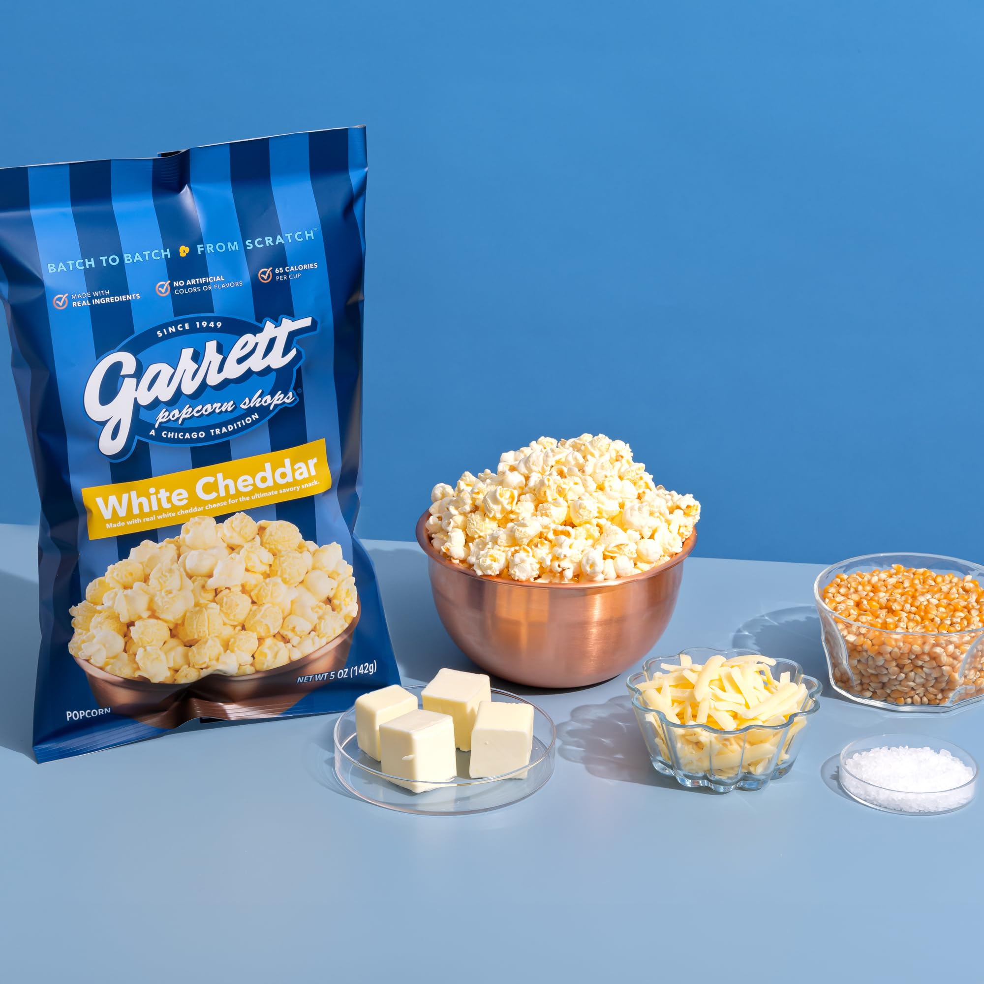 Garrett Popcorn White Cheddar - 5.0oz (4 Bags) | Gourmet White Cheddar Popcorn | Gluten Free Savory Snack | Perfect for Movie Nights, Office Snacks & Party Treats