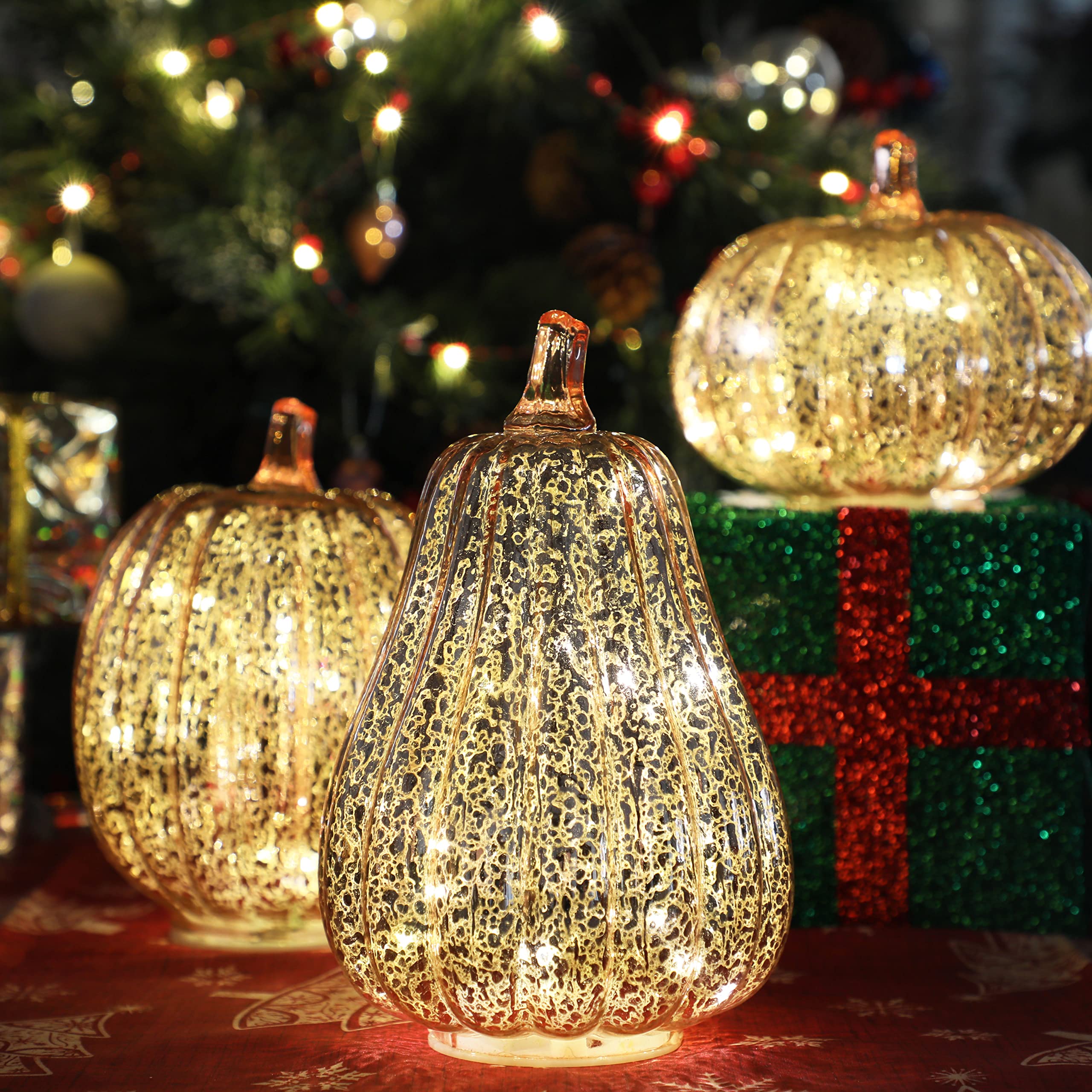 Romingo Mercury Glass Pumpkin Light with Timer - Rose Gold Halloween Decor, Fall Thanksgiving Table Centerpiece, 8.7 Inch LED Candle for Home, Party & Seasonal Decorations