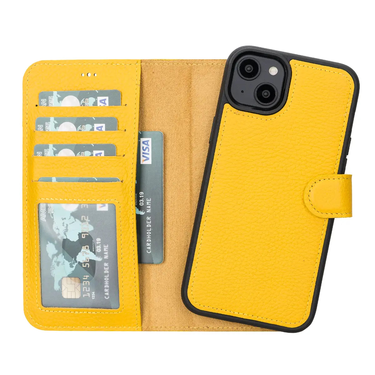 Premium Yellow Leather Wallet Case for iPhone 14 Plus - Slim Protective Cover with Card Slots | Perfect for Everyday Use, Travel & Business