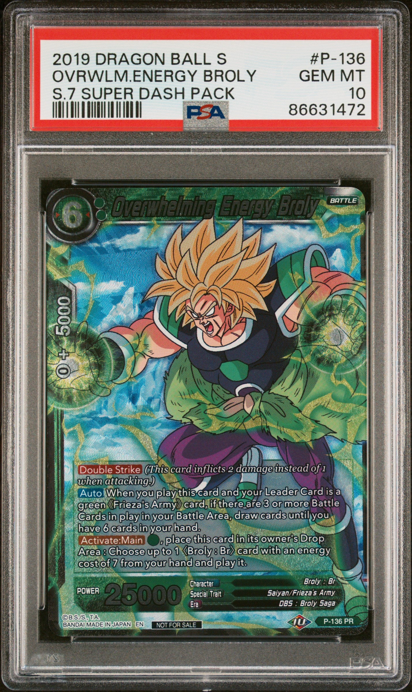 2019 Dragon Ball Super Overwhelming Energy Broly #P136 PSA 10 Graded Card - Perfect for Collectors, Anime Fans & Investment - Display in Home, Office or Gaming Room
