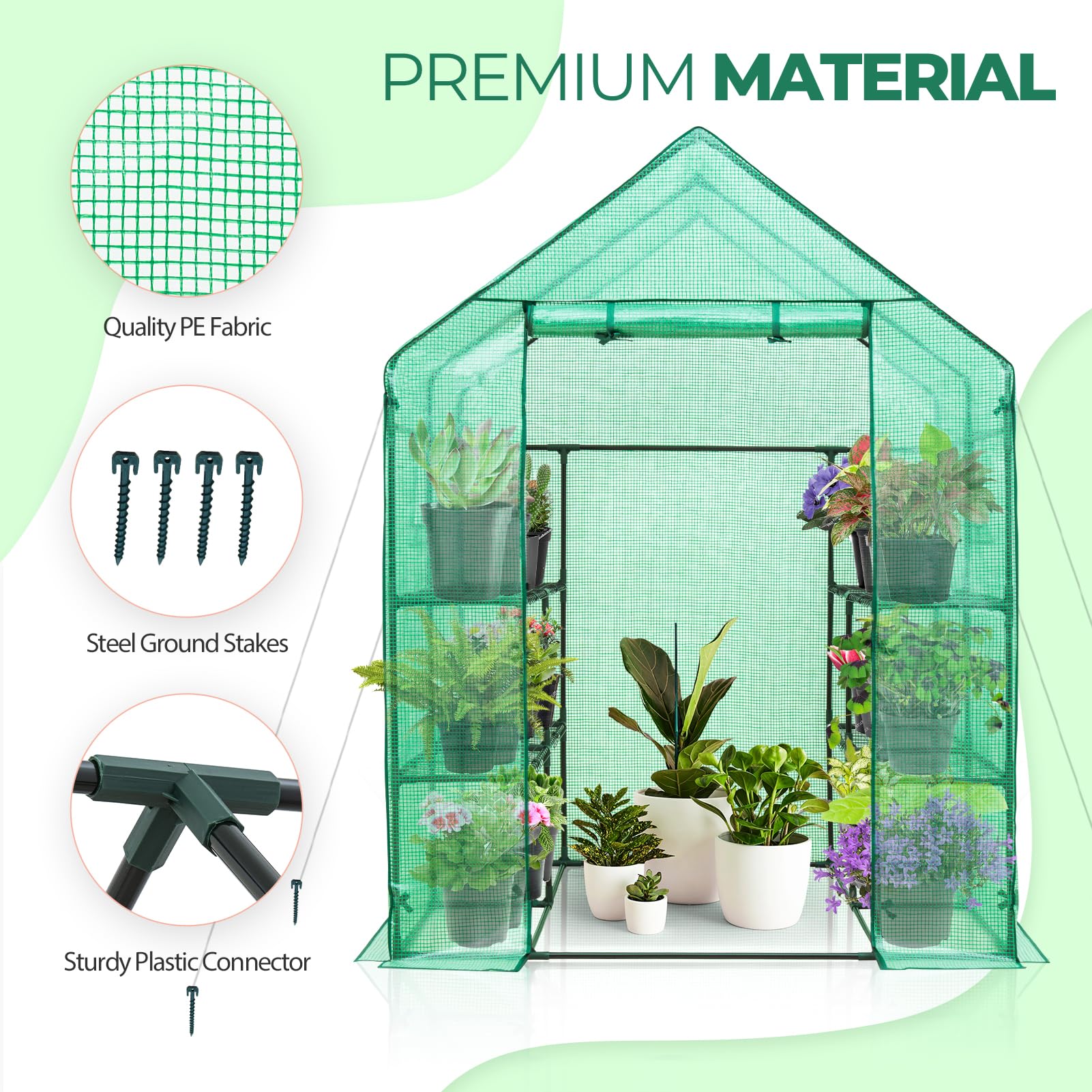 EAGLE PEAK 3-Tier Walk-in Greenhouse with Wire Shelves - 56