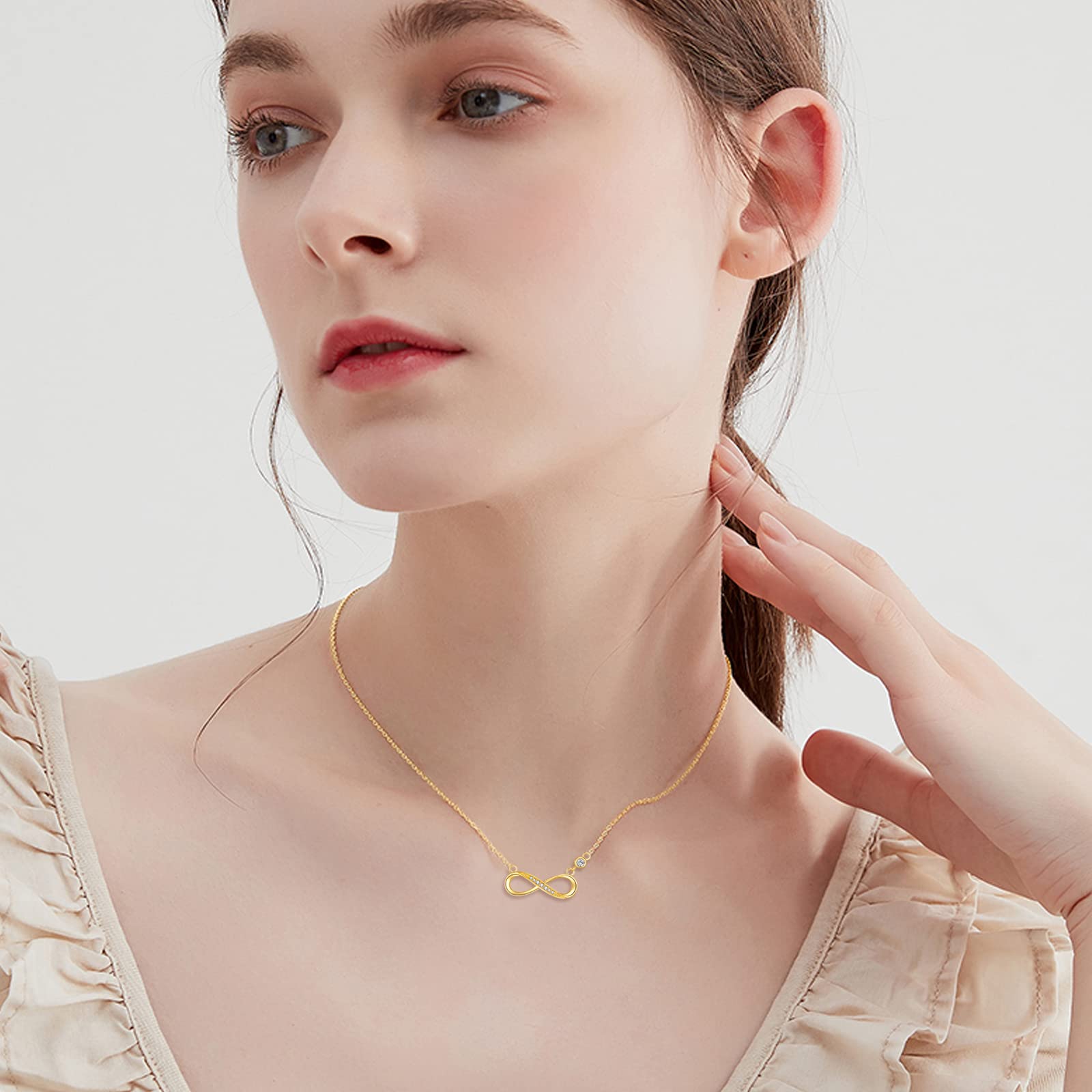 14K Solid Gold Infinity Necklace with Moissanite Pendant - 14K Real Gold Jewelry for Women, Anniversary & Birthday Gift - Perfect for Weddings, Date Nights & Special Occasions