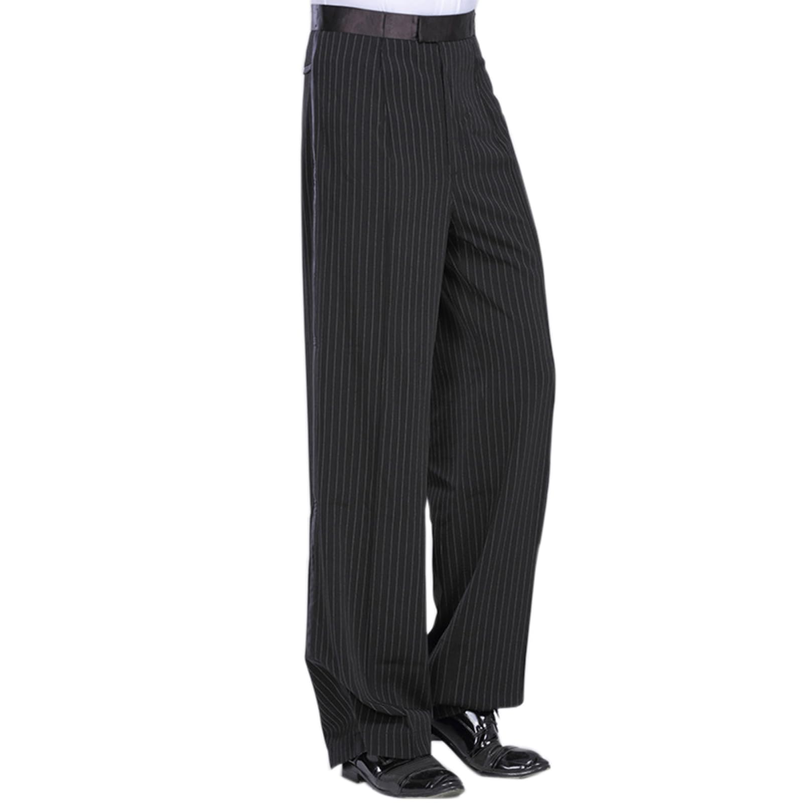 Professional Men's Pinstripe Straight Latin Dance Pants - Jazz, Rumba, Tango Performance Trousers for Ballroom, Salsa, and Social Dancing