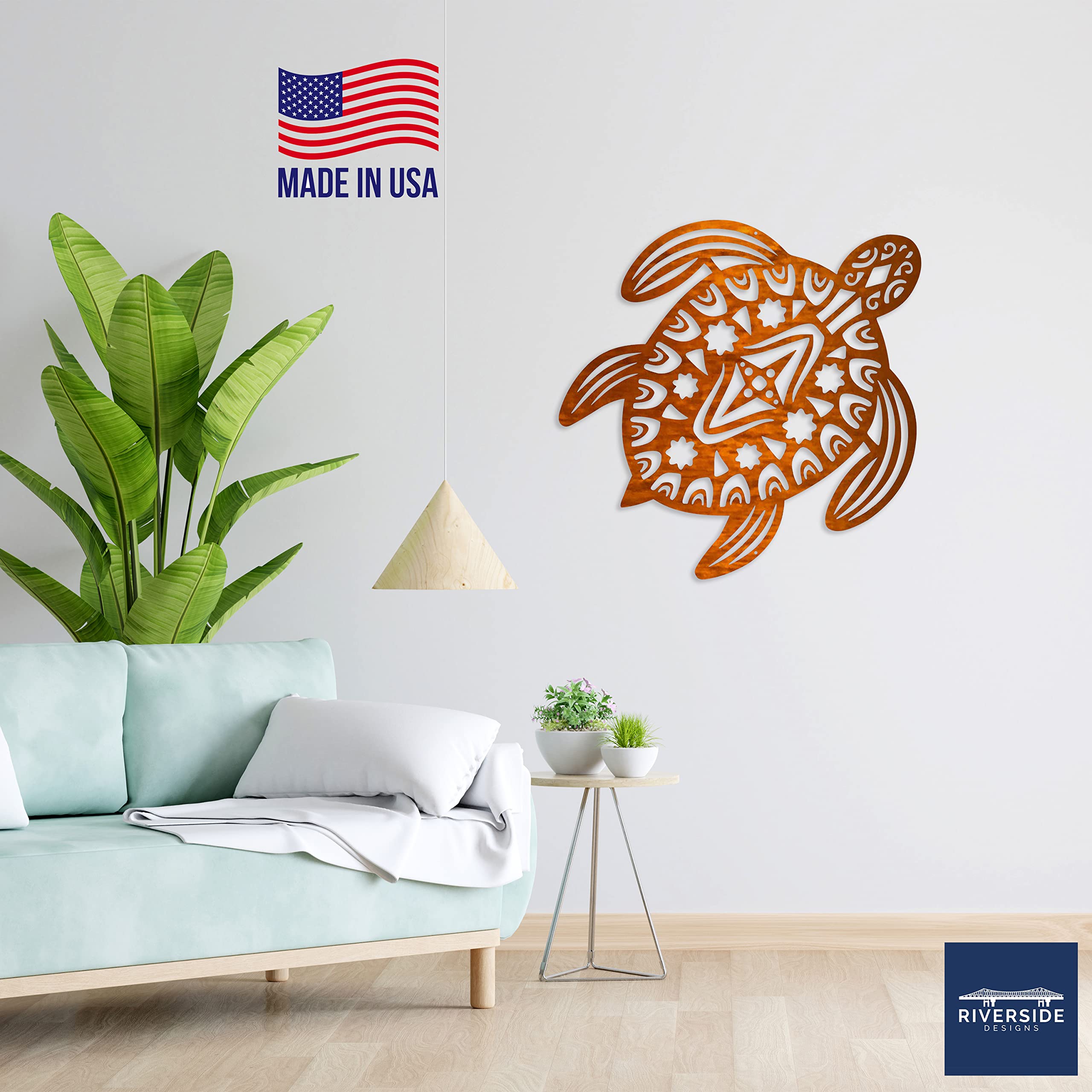 Riverside Designs Sea Turtle Coastal Beach Metal Wall Art Decor | Heavy-Duty Waterproof Outdoor Indoor Wall Hanging | Made in USA 18-Inch Copper | Perfect for Beach House, Living Room, Patio & Coastal Decor