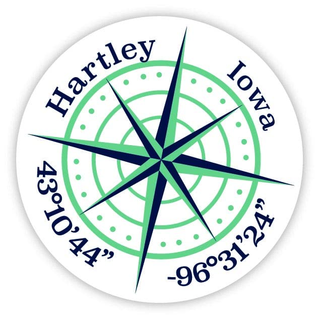 Hartley Iowa 4-Inch Fridge Magnet with Latitude Longitude Compass Design - Perfect for Travel Lovers, Geography Enthusiasts & Unique Home Decor