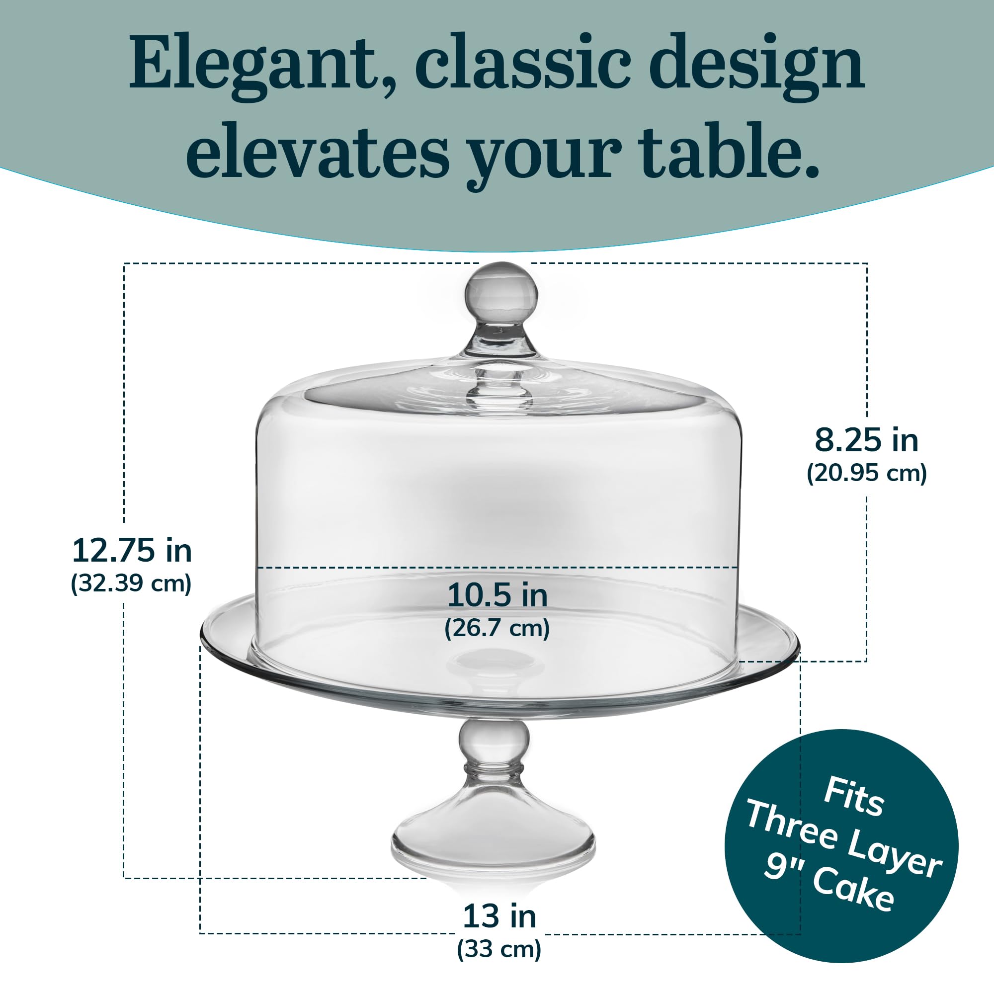 Libbey Selene Glass Cake Stand with Dome Lid - Elegant Curved Footed Dessert Display for Weddings, Parties & Home Baking | Covered Cake Holder for Cakes, Cupcakes & Pastries