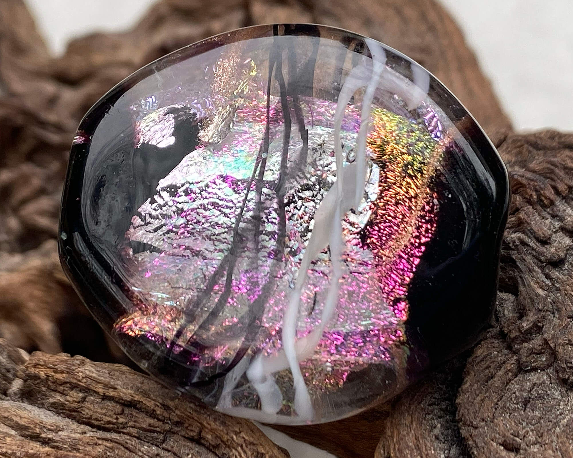 Pink Dichroic Shimmer Lampwork Glass Focal Bead for Jewelry Making - Handmade SRA Artisan Bead for Necklaces, Bracelets & DIY Crafts