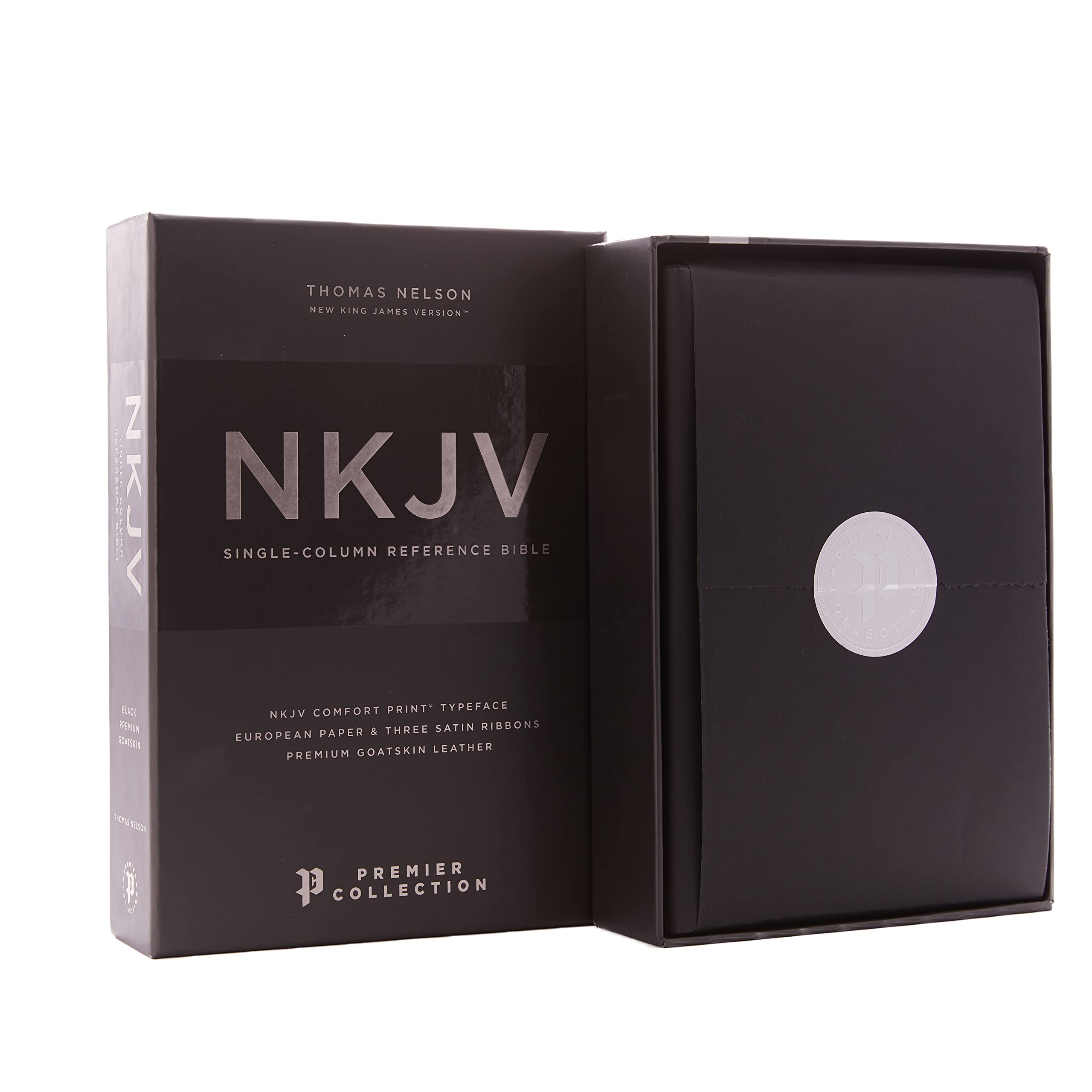 Premium NKJV Single-Column Reference Bible in Luxurious Goatskin Leather - Brown Premier Collection with Comfort Print | New King James Version Holy Bible for Worship, Study & Gift Giving
