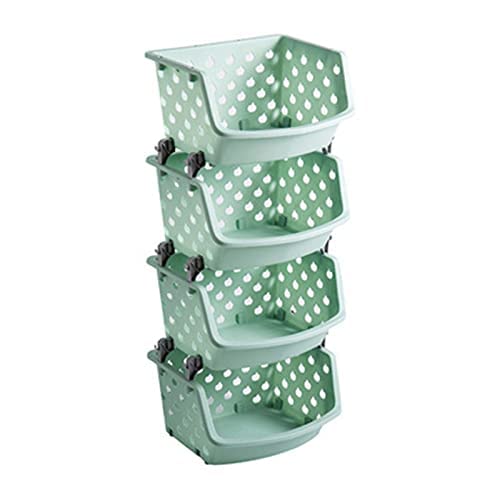 SHIJIANX 4-Tier Stacking Toy Storage Baskets for Kids - Plastic Organizer for Toys, Snacks & Vegetables - Green 4-Layer Shelf - Perfect for Playrooms, Bedrooms & Kitchens