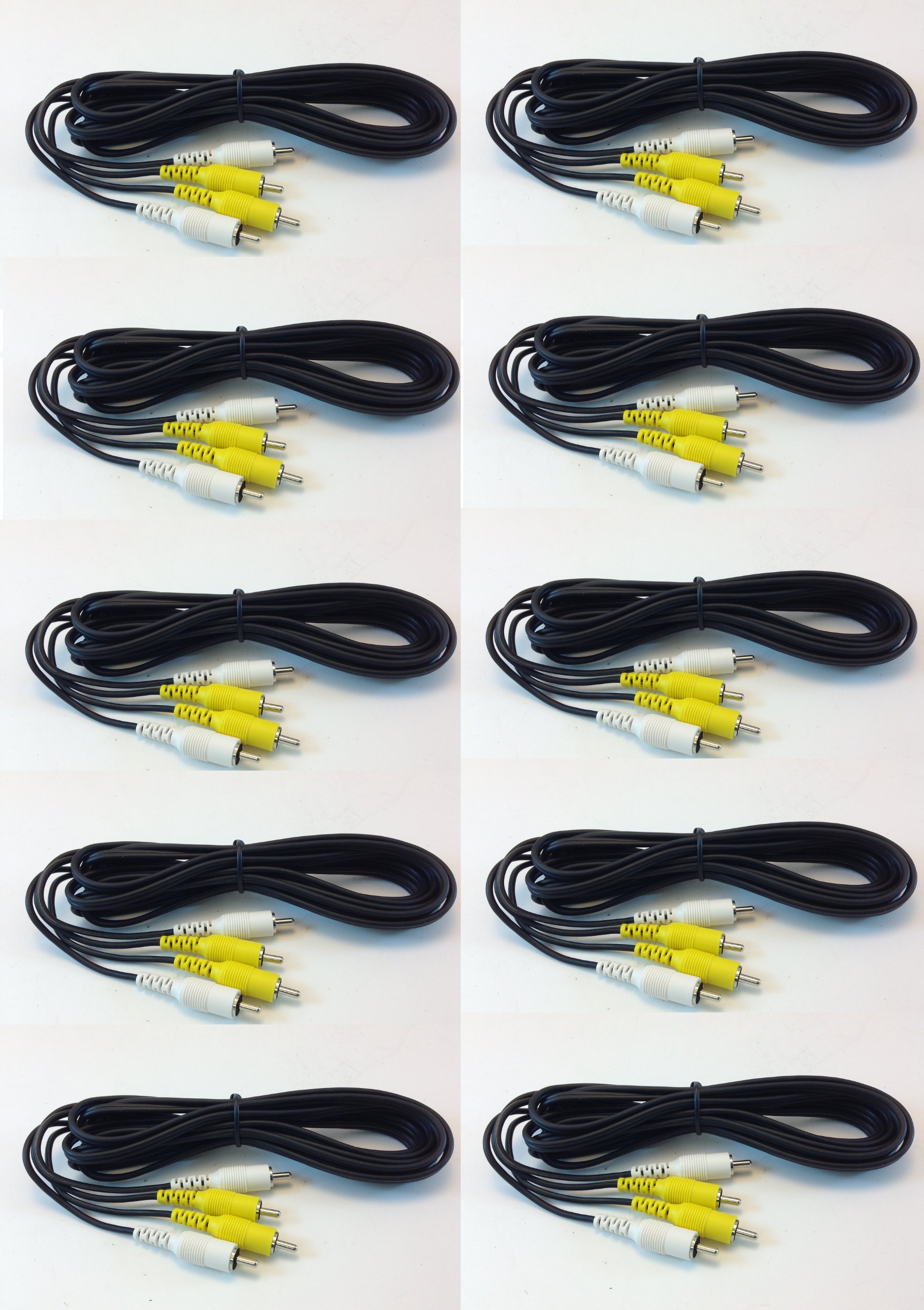 10ft V/A RCA Cable - Yellow & White Stereo Audio Cable (10 Pack) - Perfect for Gaming, Home Theater & Audio Systems