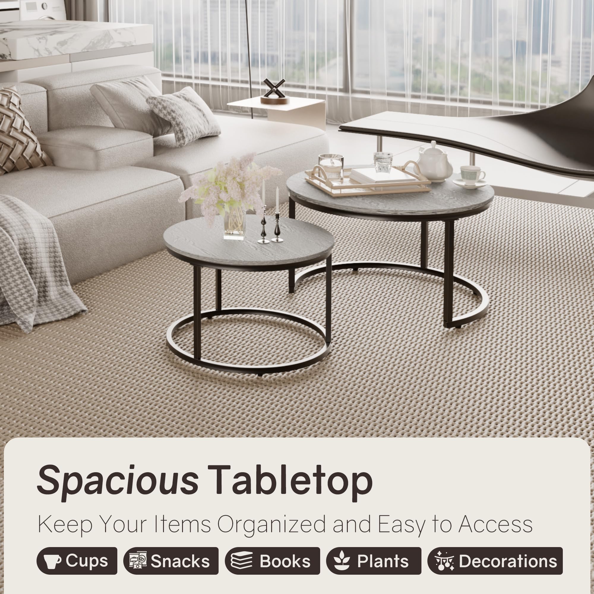 2-Piece Round Nesting Coffee Table Set - 31.5