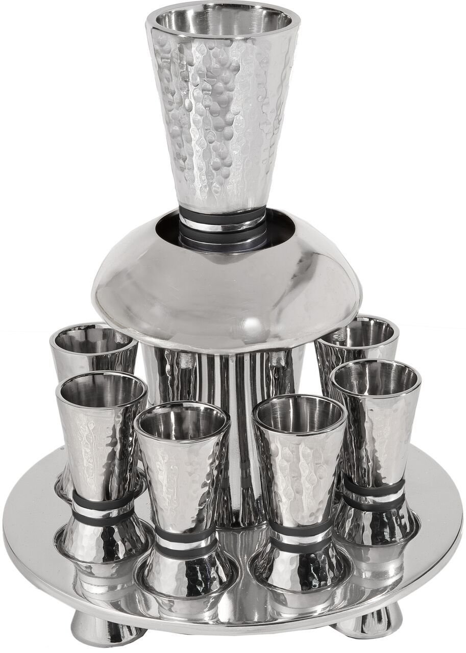 Yair Emanuel Wine Fountain - Hammered Nickel Cone-Shaped Cups with Black Colored Rings - Elegant Wine Accessories for Parties, Weddings & Home Decor