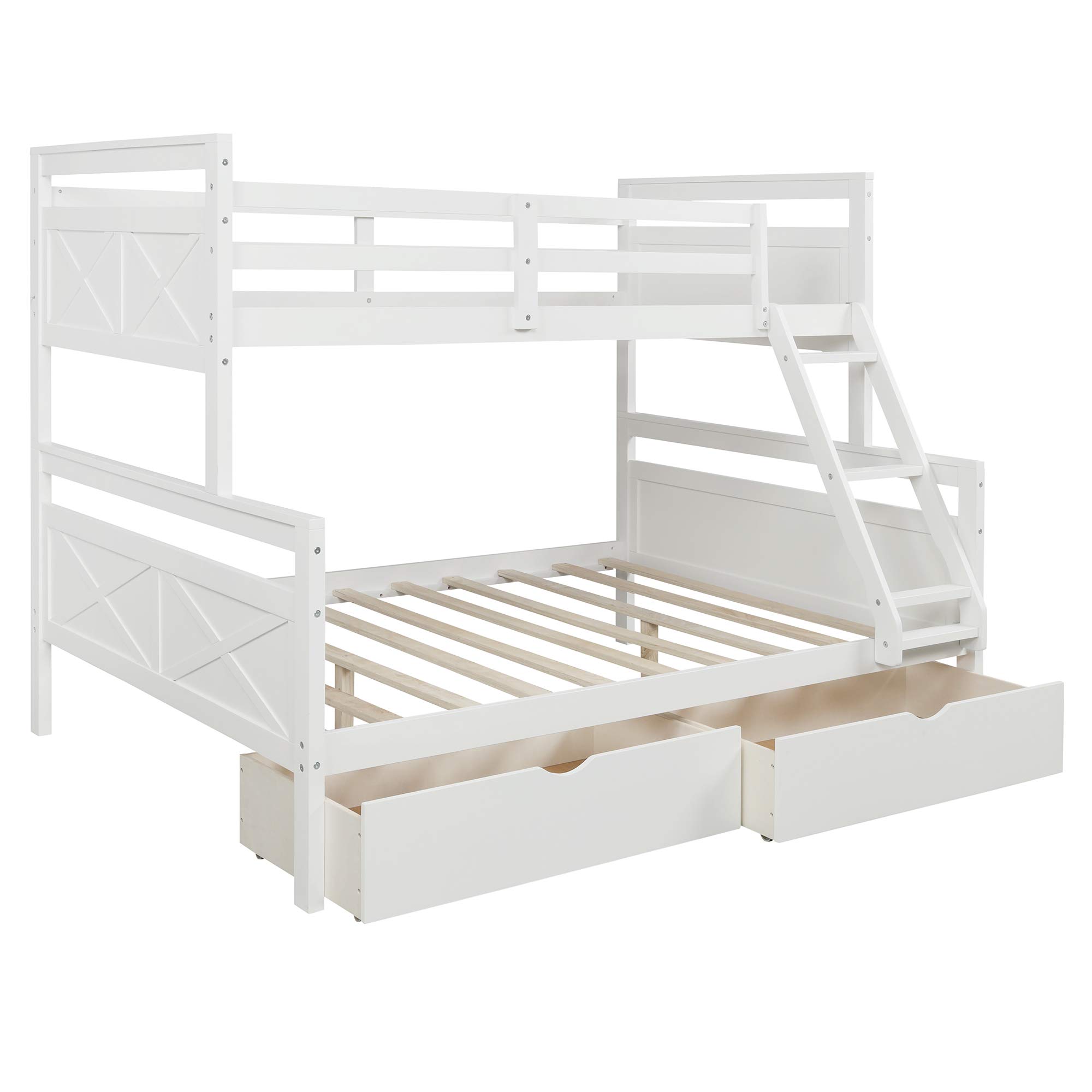 P PURLOVE Twin Over Full Bunk Bed with Storage Drawers & Ladder - Convertible Wooden Bunk Bed Frame for Kids, Teens & Guest Rooms - Space-Saving Solution for Small Bedrooms, Dorms & Vacation Homes