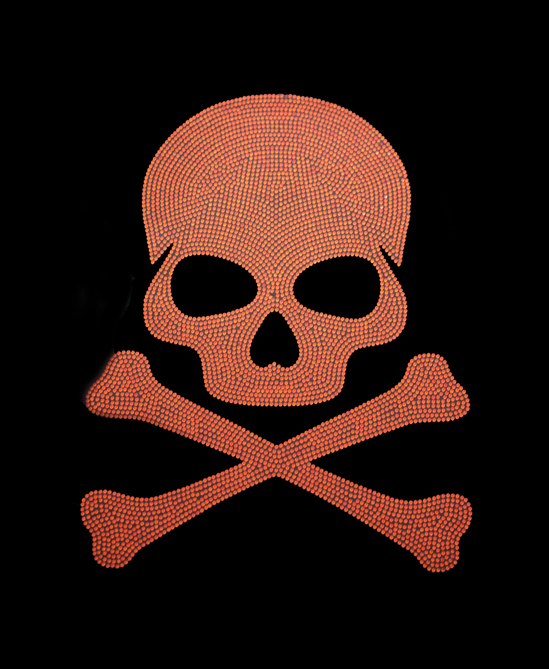 Hot Fix Rhinestone Orange Skull Iron-On Patch - DIY Embellishment for Halloween Costumes, Jackets & Denim