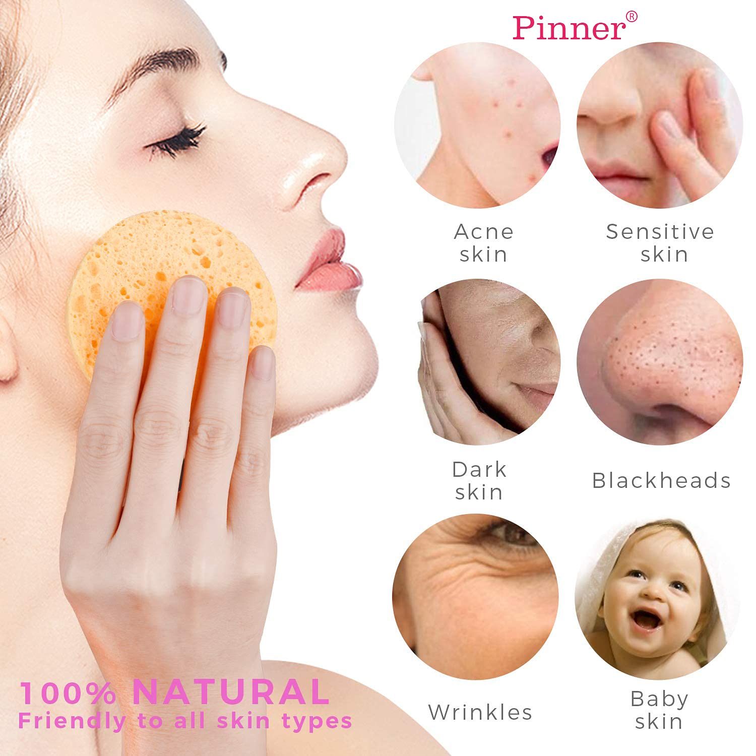 PINNER 6-Pack Extra Soft Facial Sponges | Gentle Makeup Remover & Skin Cleansing Sponges | Perfect for Daily Face Wash, Makeup Removal & Sensitive Skin Care