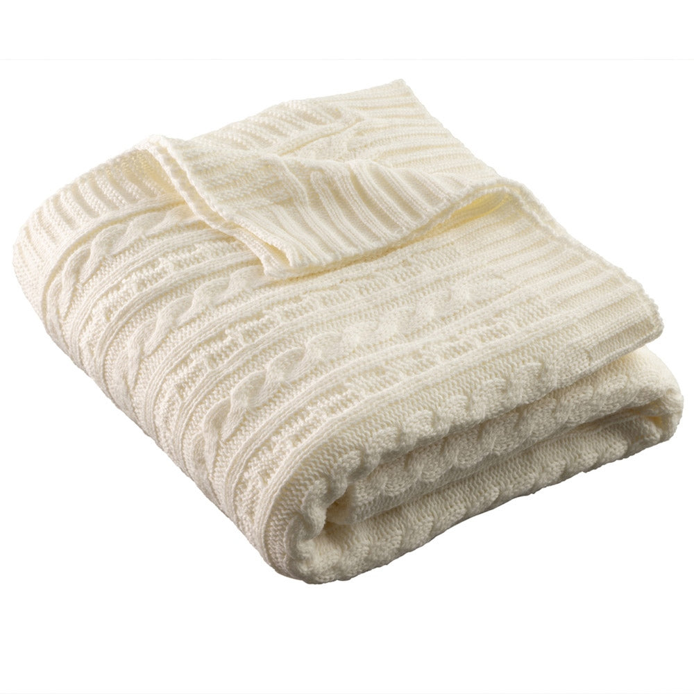 Galway Crystal Aran Knit Throw Blanket - Soft White Irish Wool Throw - Cozy Winter Blanket for Sofa, Bed & Home Decor