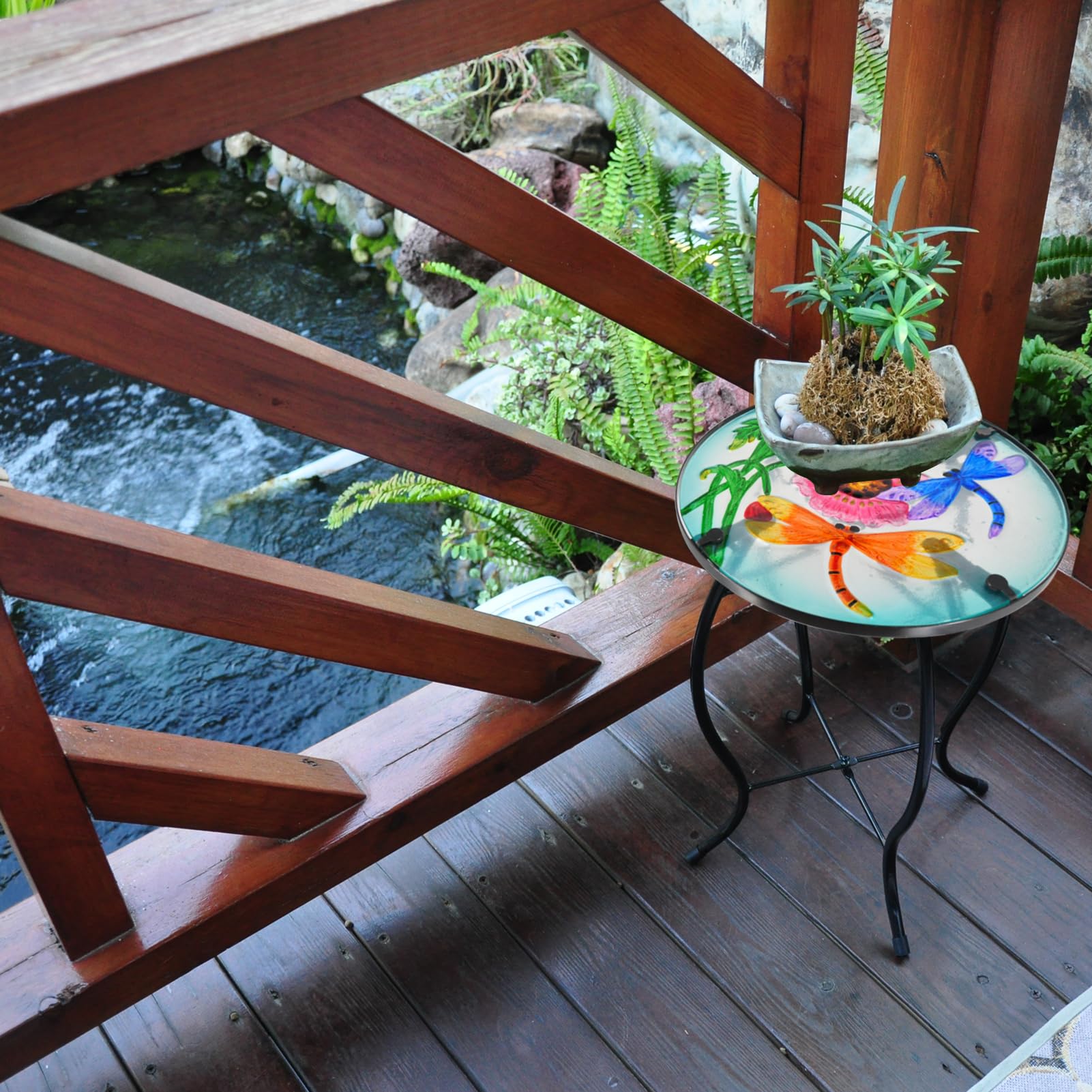 Compact Outdoor Side Table - Metal & Glass Patio End Table for Garden, Balcony, or Indoor Decor - Perfect for Drinks, Plants & Accent Furniture