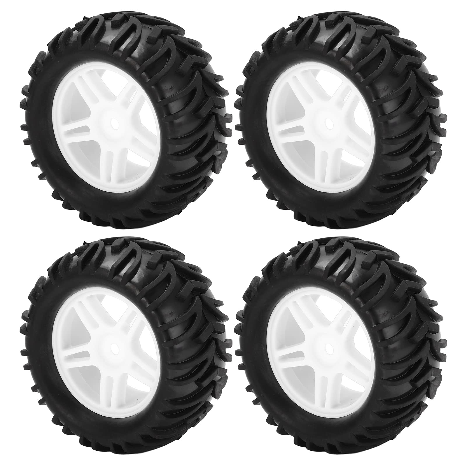 4Pcs 82mm RC Car Wheel and Tire Set - 5 Spoke Alloy Rims for Wltoys 144001 1/14 Scale Off-Road RC Cars - Durable Upgrade Parts (White) - Perfect for Racing, Crawling and Off-Road Adventures