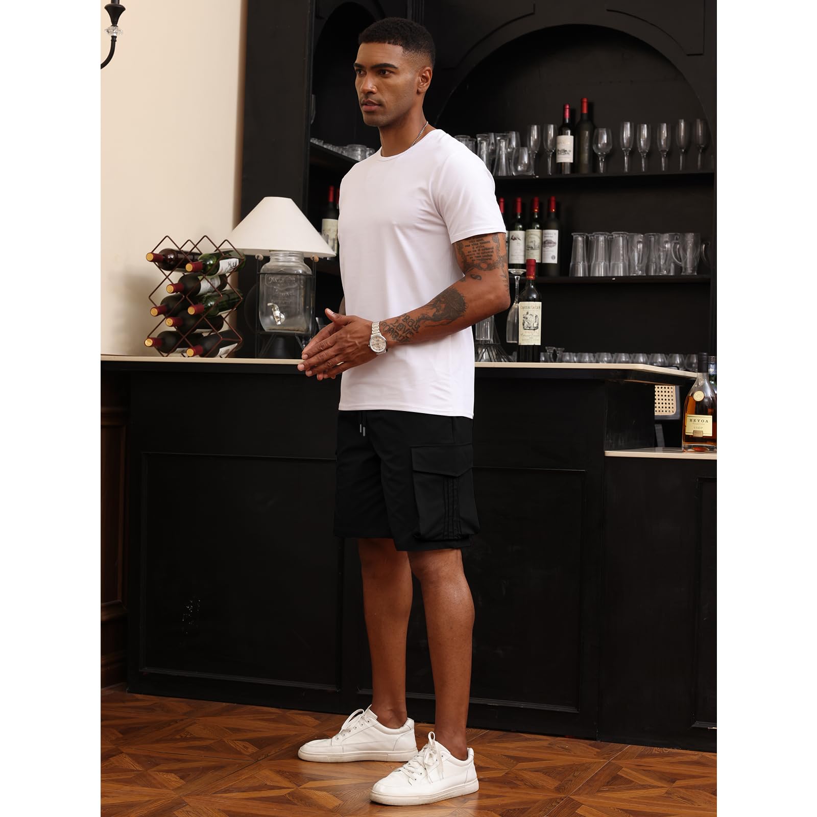 Men's Casual Cargo Shorts with Drawstring Elastic Waist - Breathable Cotton Athletic Workout Shorts for Outdoor Hiking, Gym & Travel - Multi-Pocket Utility Pants for Summer Activities