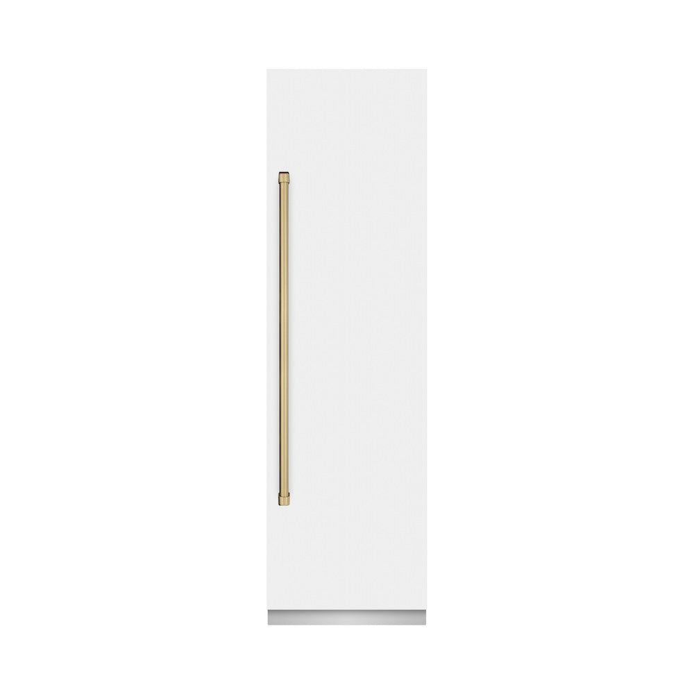 ZLINE Autograph Edition 24 Inch 12.5 cu ft Column Refrigerator - White Matte Exterior with Graphite Gray Interior & Champagne Bronze Accents (RCRVZ WM 24 CB) - Perfect for Modern Kitchens, Open Floor Plans & Luxury Home Upgrades