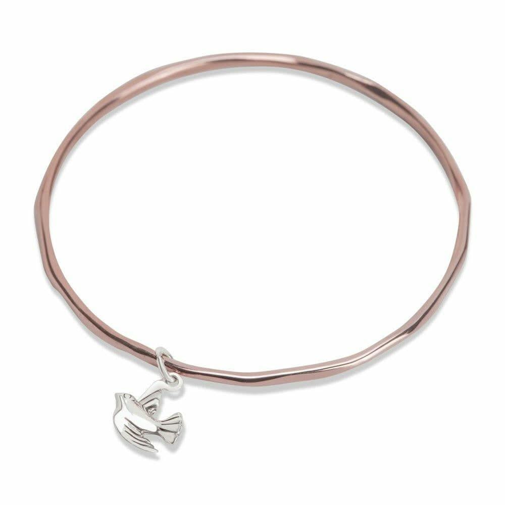 Rose Gold & Silver Bird Bangle Bracelet for Women - Elegant Jewelry Gift for Birthday, Anniversary & Special Occasions
