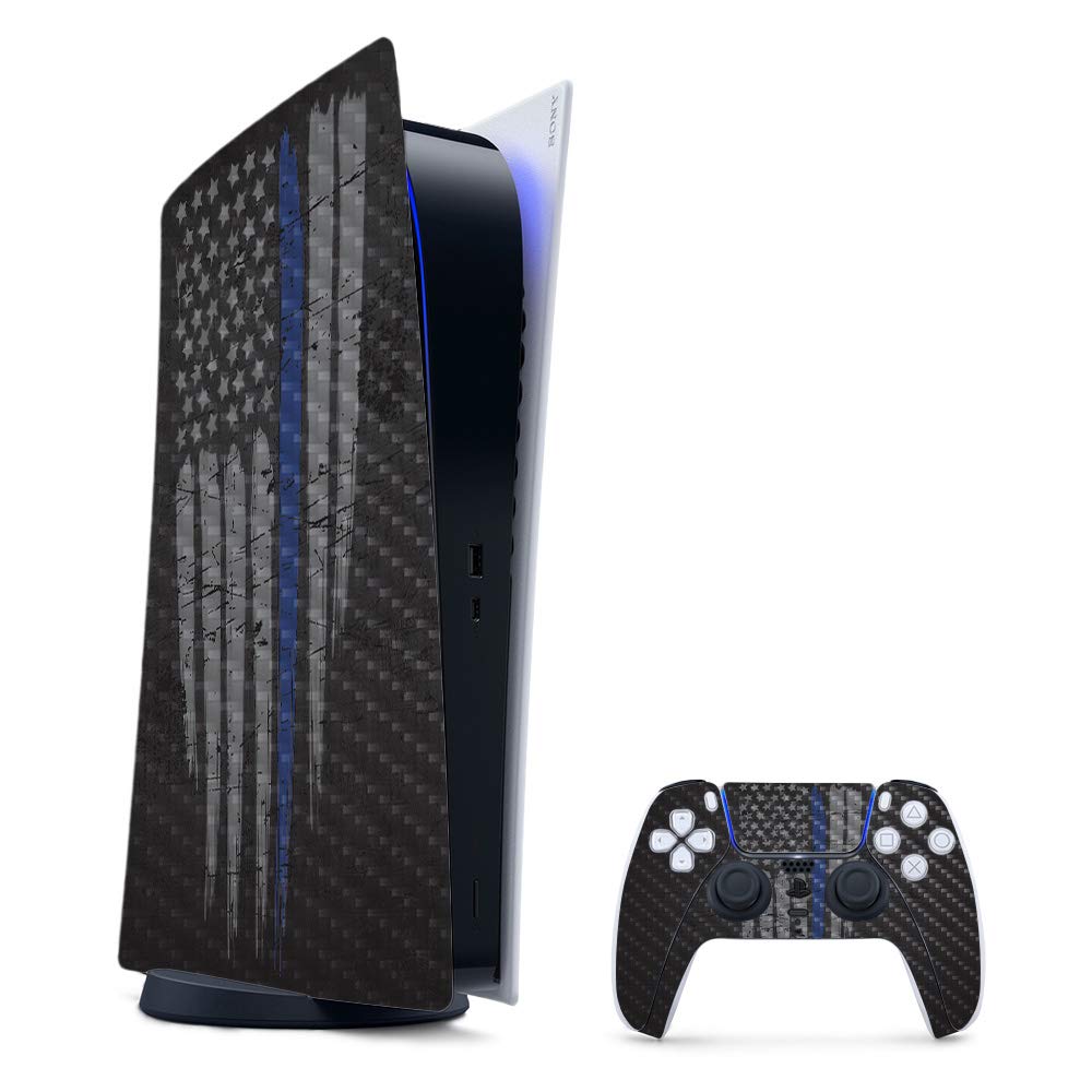 Carbon Fiber Skin for PS5 - Thin Blue Line | Protective & Durable | Gaming Setup
