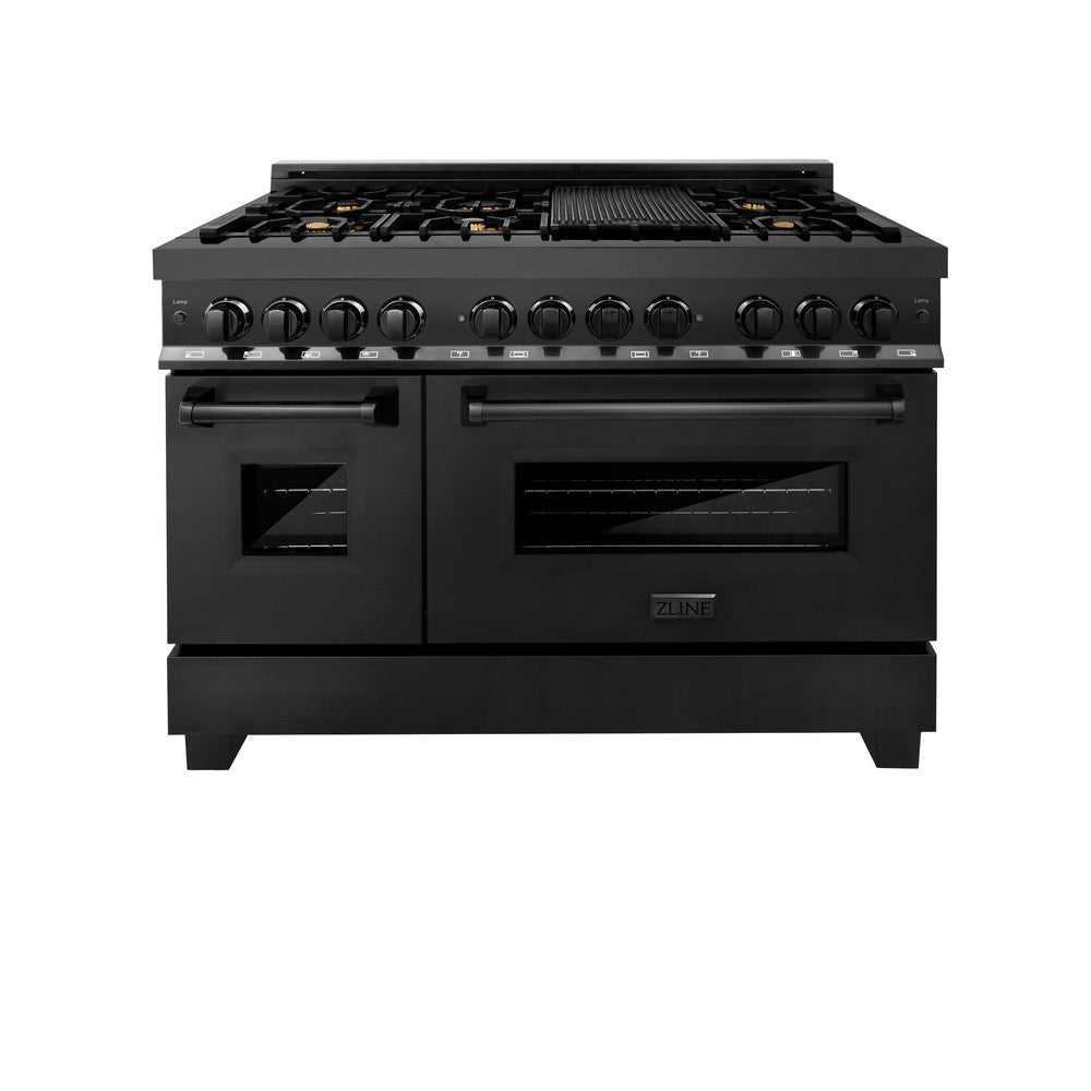 ZLINE 48-Inch 6.0 cu. ft. Dual Fuel Range with Gas Cooktop & 2 Electric Ovens - Black Stainless Steel with Brass Burners (RAB BR 48) | Professional Kitchen Appliance for Home Chefs & Cooking Enthusiasts