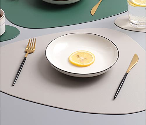 Premium Leather Placemats Set of 4 with 4 Coasters - Heat Resistant, Waterproof & Oilproof Table Mats for Dining - Western Style Luxury Tableware Protectors (Gray) - Perfect for Dinner Parties, Daily Use & Home Decor