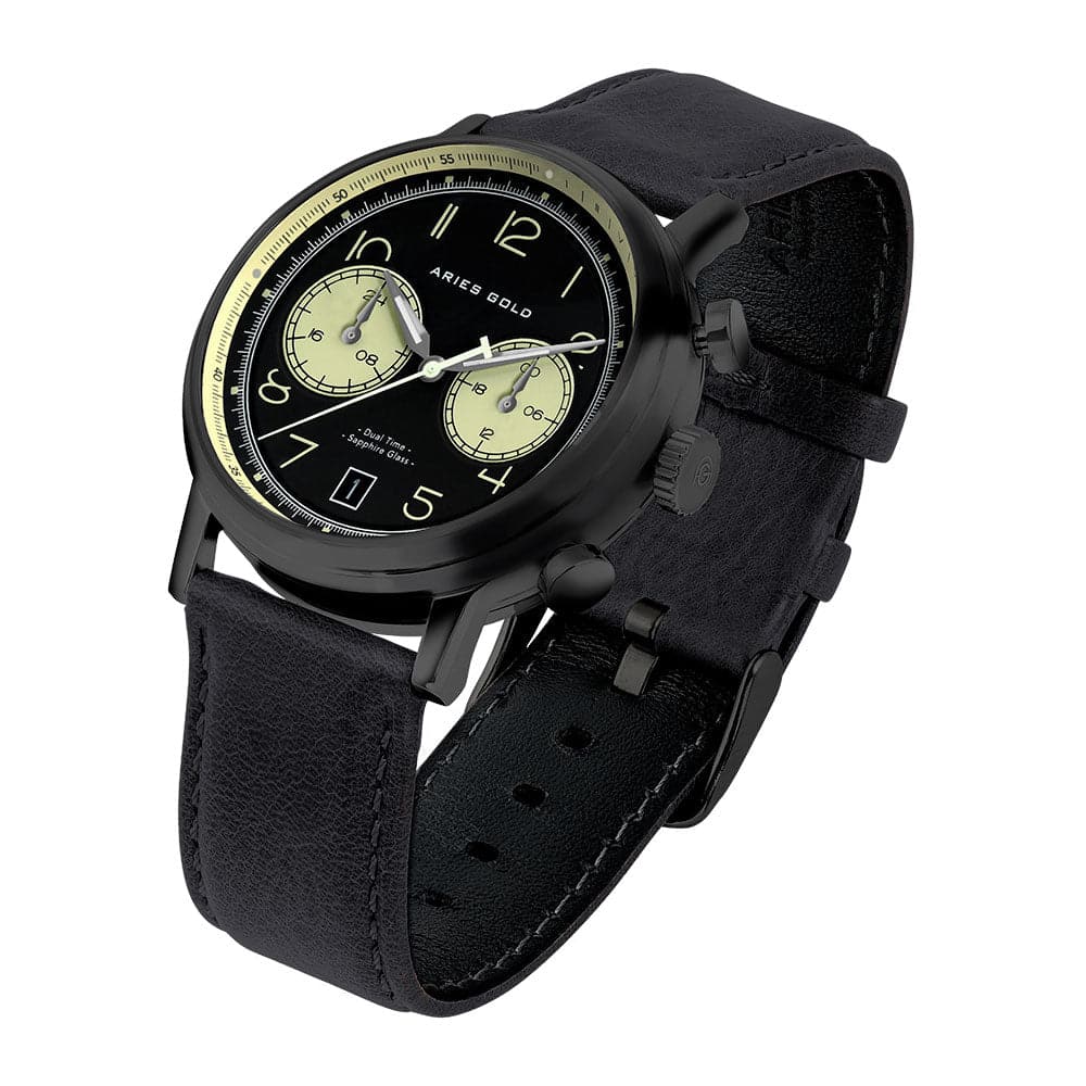 ARIES GOLD URBAN JOURNEY G 1025 BK Men's Black Leather Strap Watch - Stylish Casual & Business Timepiece for Everyday Wear