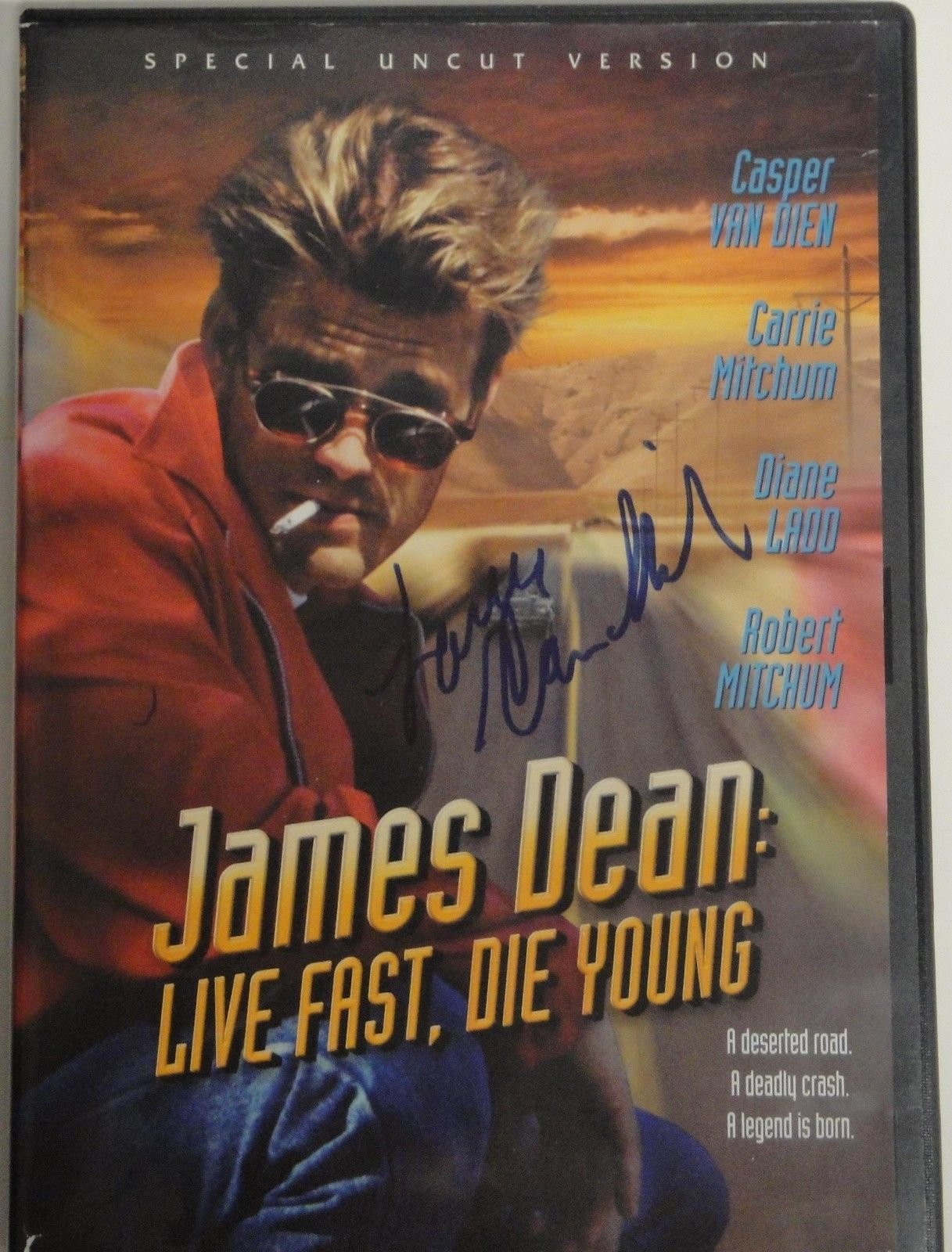 James Dean Live & Die Signed DVD with Cover - Authentic Collectible Featuring Carrie Mitchum & Casper Van Dien (GA 541729) - Perfect for Movie Memorabilia Collectors & Classic Film Enthusiasts
