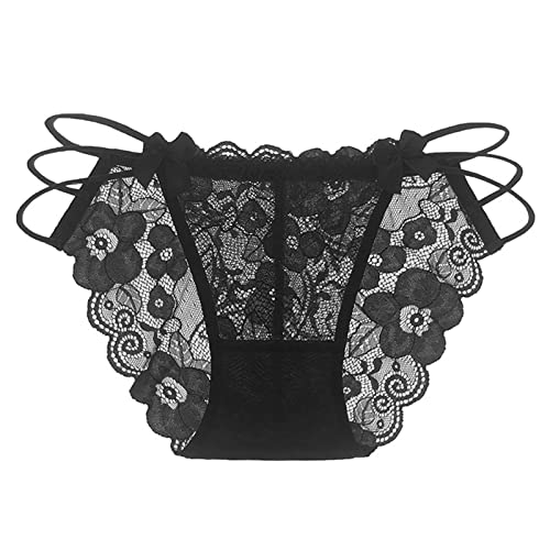 Breathable Lace Panties for Women - Sexy Hollow Out Low Waist Cotton Underwear with Comfortable Crotch - Ladies Boy Shorts (Black, Size 0) - Perfect for Daily Wear, Sleepwear & Intimate Moments
