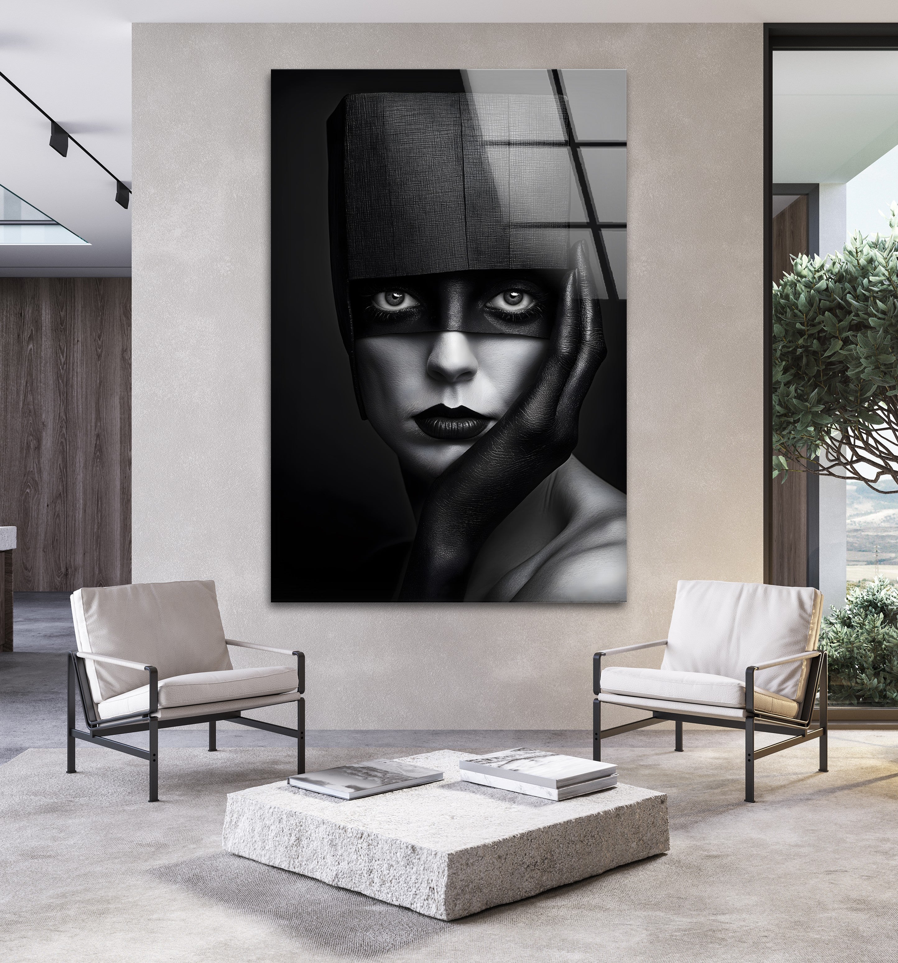 Abstract Portrait Wall Art - Modern Black & White Glass Painting for Living Room, Bedroom & Office Decor | Unique Home & Gift Idea