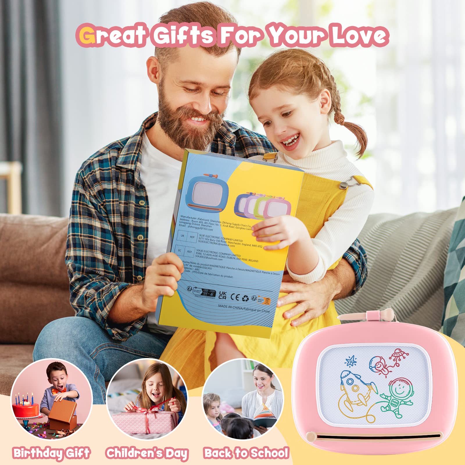 Magnetic Drawing Board for Toddlers 1-3 Years - Erasable Doodle Toy for Girls - Perfect Gift & Learning Tool for Home & Travel