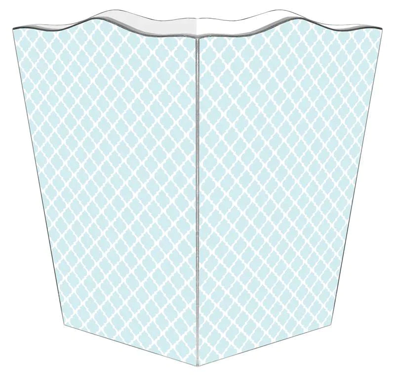 Chelsea Light Blue Decoupage Wastebasket with Optional Tissue Box Cover - Elegant Bathroom & Bedroom Trash Can for Home Decor