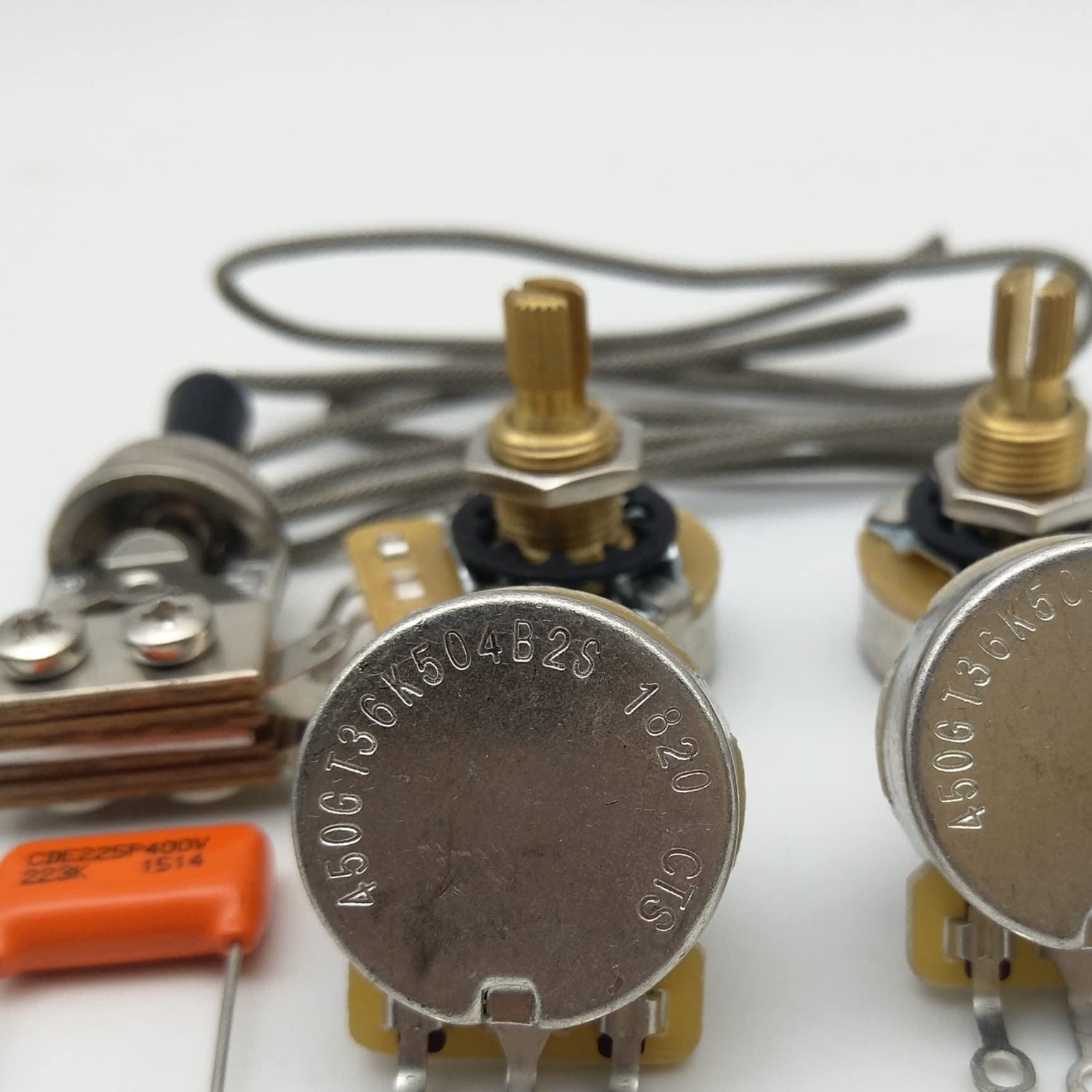 500K Ohm Guitar Potentiometer with Copper Shaft & Orange Drop Capacitor - Premium Prewired Wiring Harness Kit for Les Paul Guitars - Perfect for DIY Guitar Repairs & Tone Upgrades