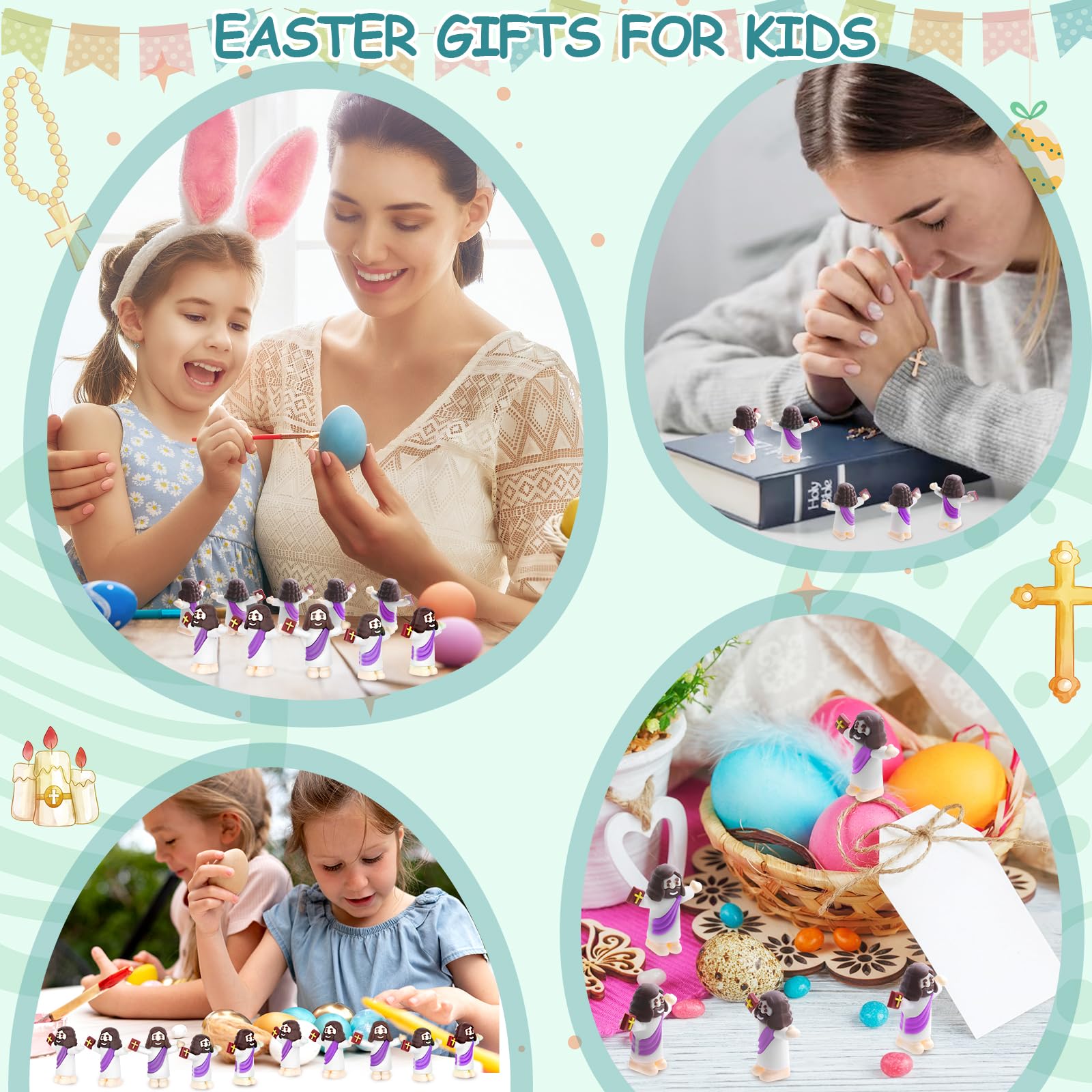 50 Pack Mini Jesus Figurines Bulk - Religious Party Favors, Sunday School Baptism Gifts, Easter Egg Hunt Toys (Purple) - Perfect for Bible Study, Christian Events & Kids' Hide and Seek Games
