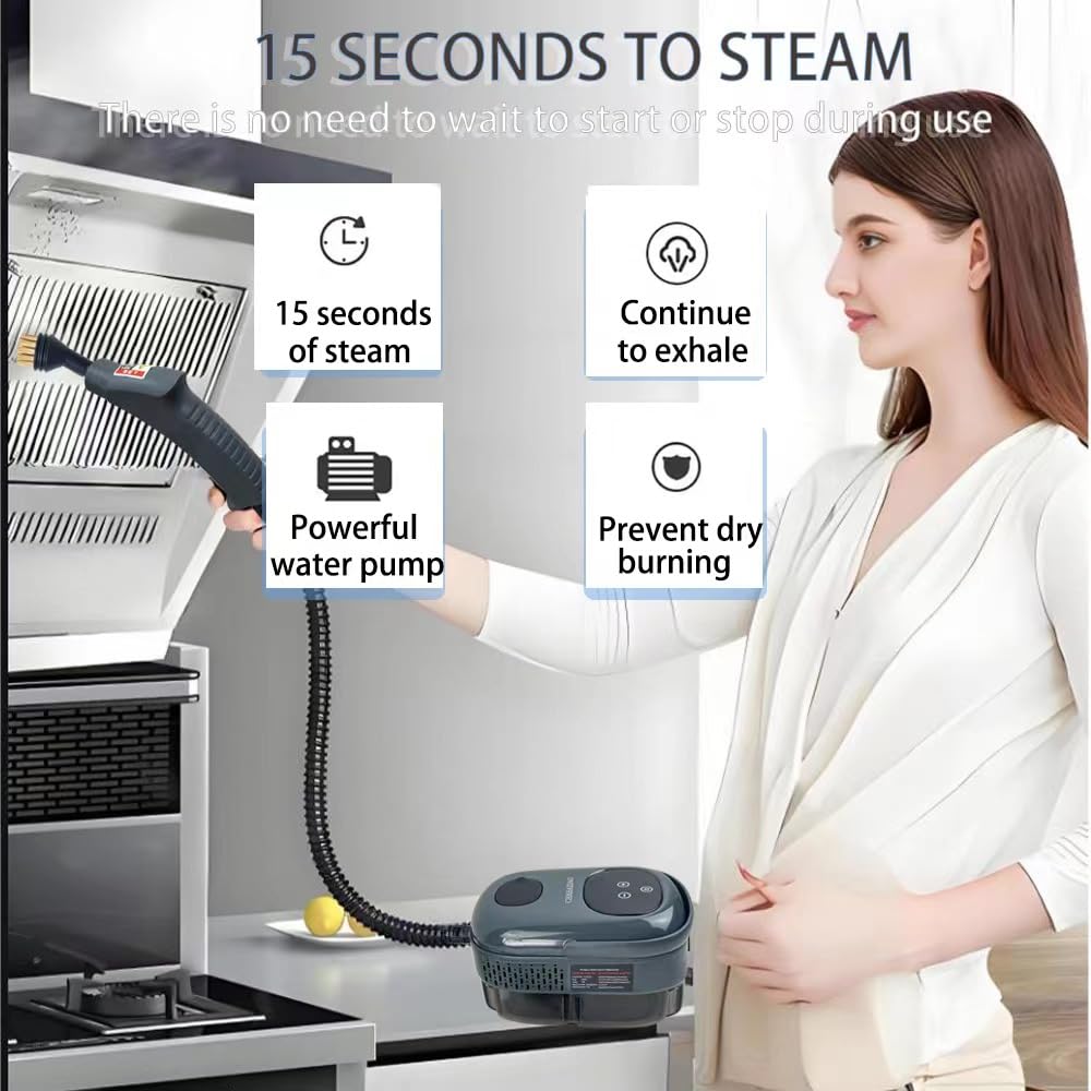 6-Speed Adjustable Handheld Steam Cleaner - 15-Second Fast Heating Portable Steam Jet Cleaner for Furniture, Carpet, Car Interior, Kitchen & Bathroom - Perfect for Deep Cleaning, Sanitizing & Home Maintenance