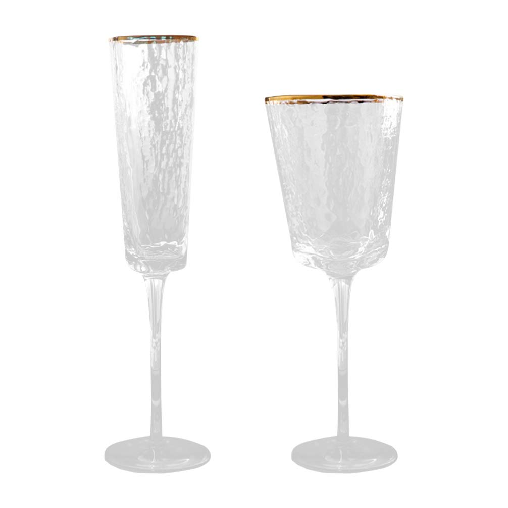 PRETYZOOM 2-Pack Crystal Wine Glasses & Whiskey Cups - Elegant Golden Flute Glassware for Wine, Whiskey, Cocktails - Perfect for New Year, Wedding, Birthday, Bouquet Parties & Home Bar Decor
