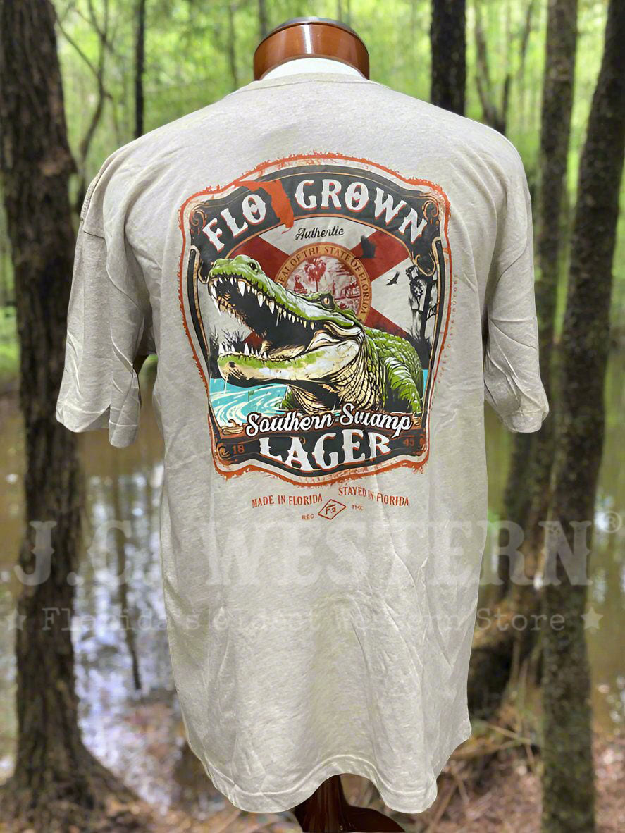 FloGrown FGM 1799 Men's Southern Swamp Lager T-Shirt in Tan - Comfortable Casual Tee for Outdoor Adventures & Southern Style