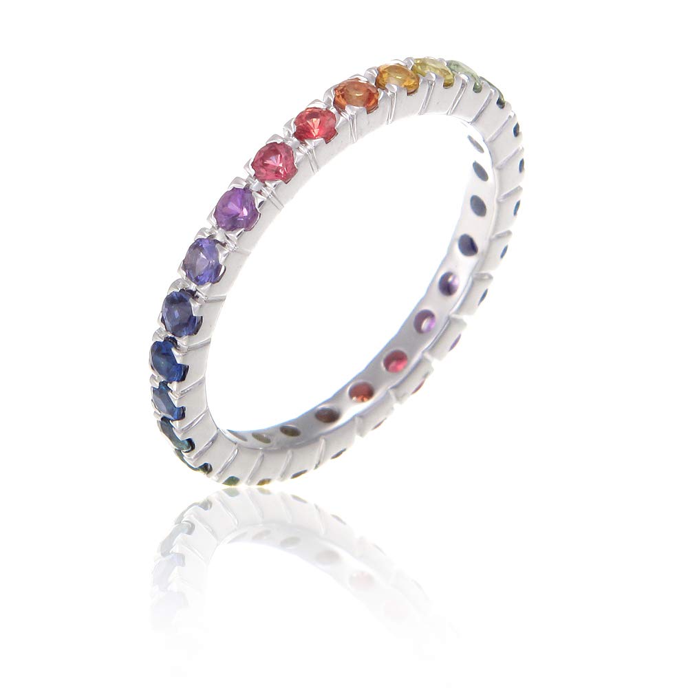 Equalli LGBT Rainbow Pride Collection - Sterling Silver Rainbow Sapphire Rings for Gay, Lesbian & LGBTQ+ Community | Perfect for Pride Events, Weddings & Everyday Wear