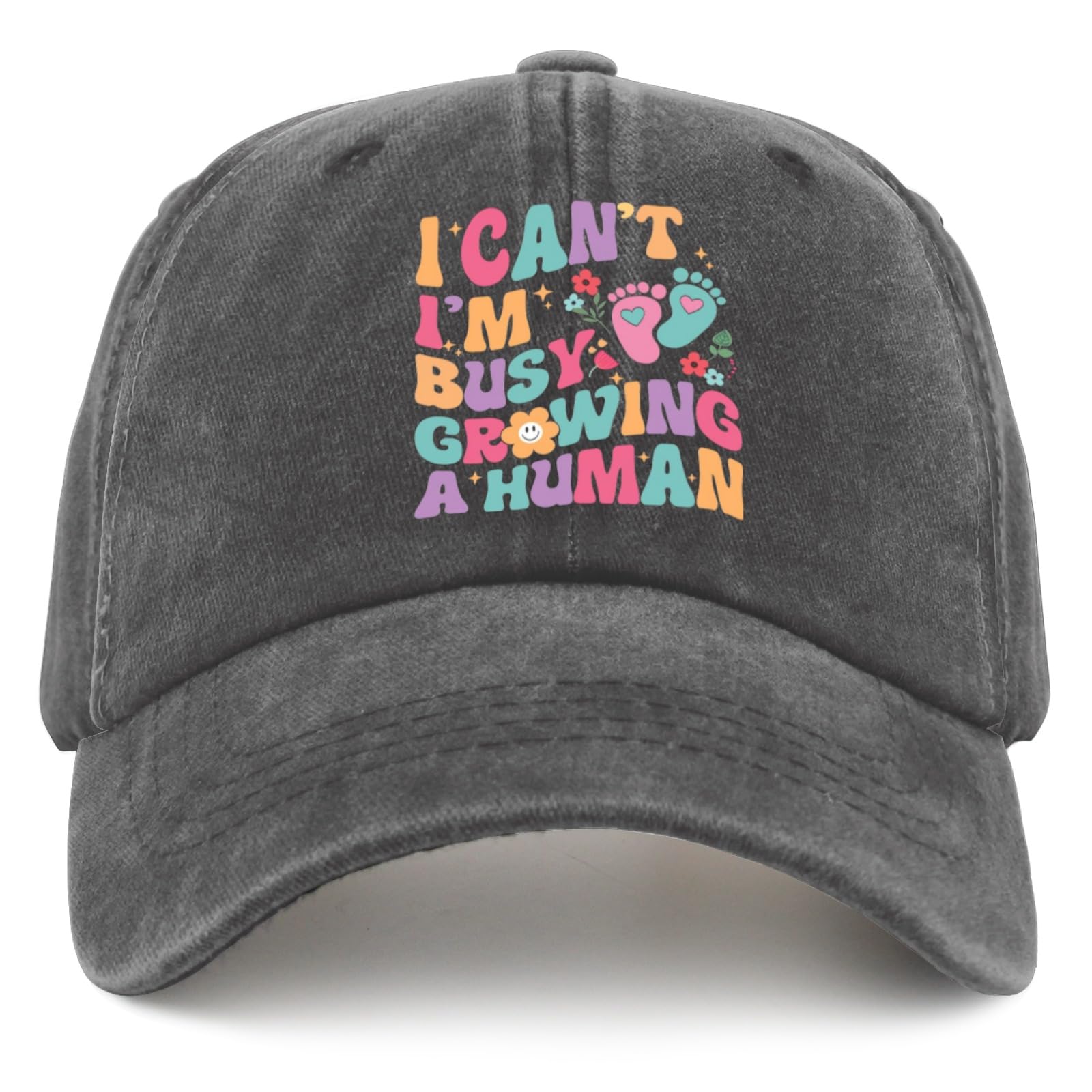 Funny Pregnancy Hat - 'I Can't I'm Busy Growing A Human' Golf & Fishing Cap - Pigment Black Workout Hat for Women - Perfect Maternity Gift for Expecting Moms, Golfers & Outdoor Activities
