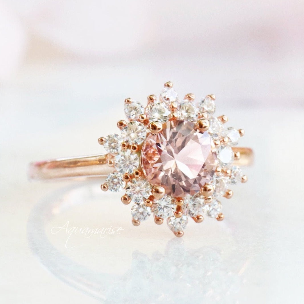 14K Rose Gold Vermeil Avery Morganite Ring - Elegant & Durable for Engagement, Wedding, Anniversary & Everyday Wear