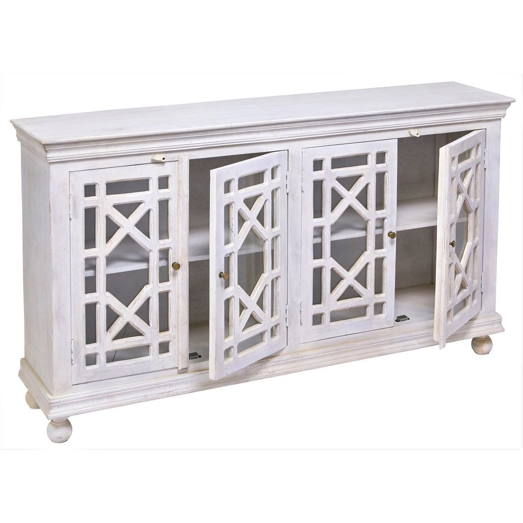 French Arched Hand Carved Wooden Buffet Sideboard in White - Elegant Dining Room Storage Cabinet for Fine China & Entertaining