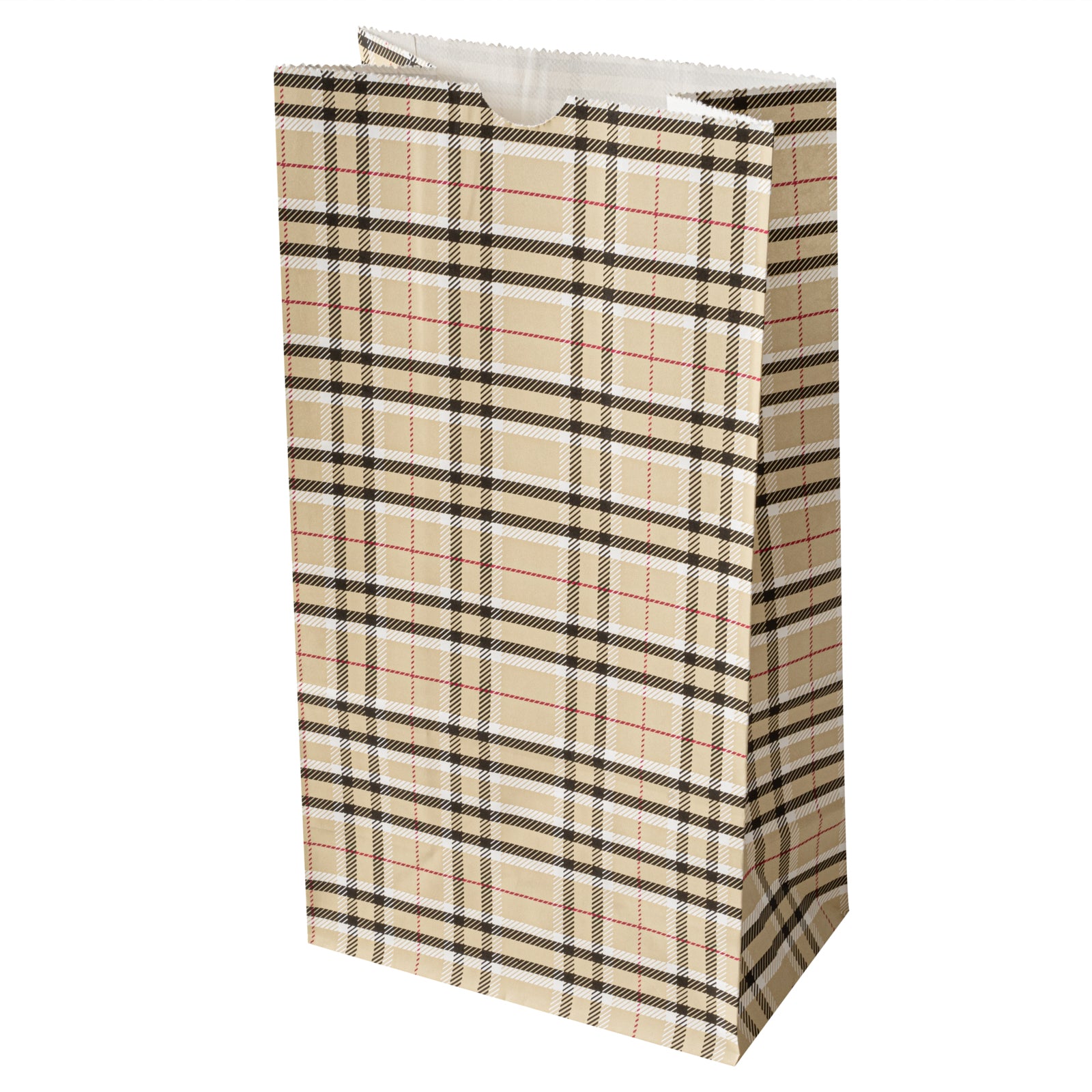 Eco-Friendly Plaid Paper Bags 6lb Capacity - 6x3.5x10.75 Inches - Pack of 100 - Perfect for Retail Shopping, Gift Wrapping & Party Favors