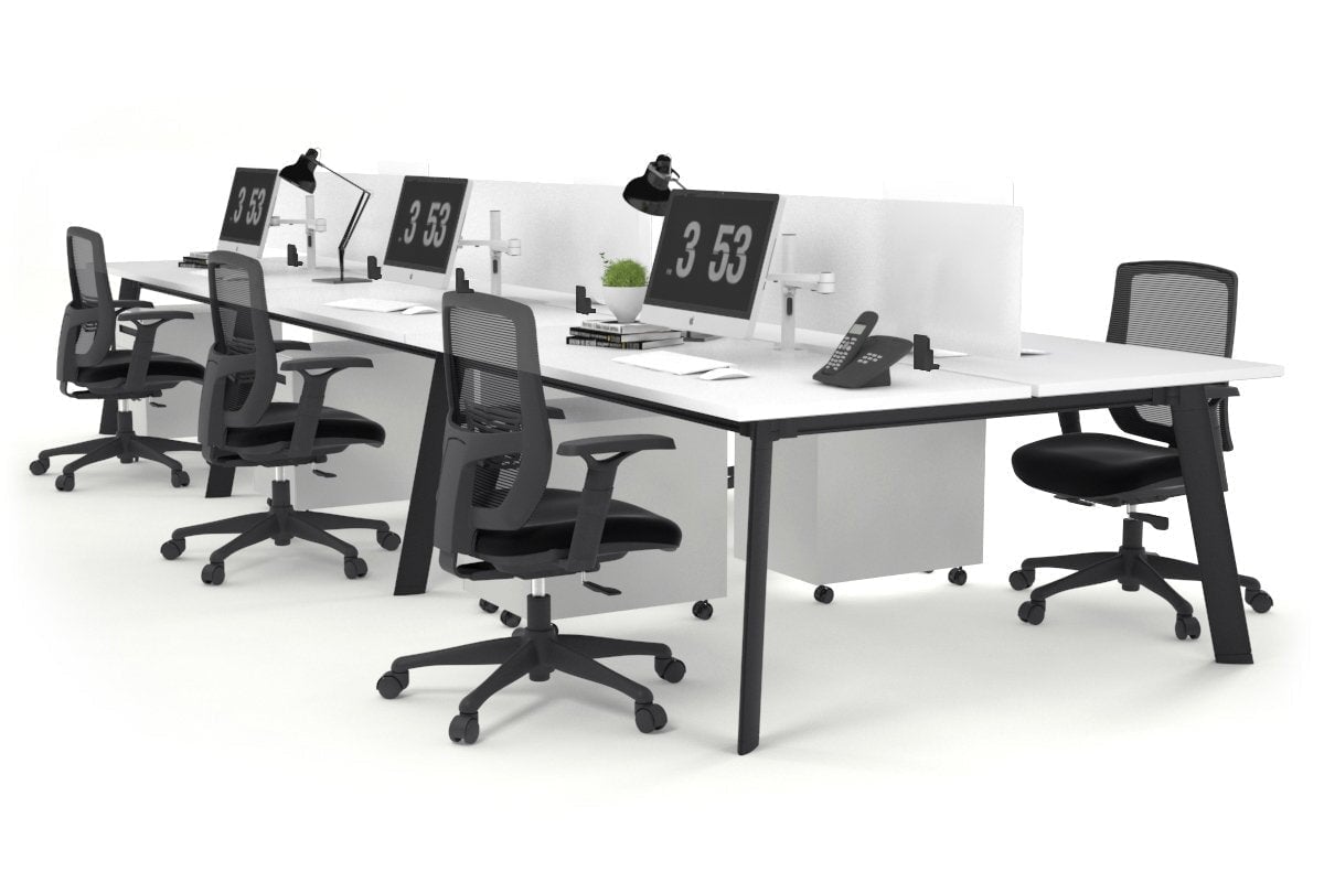 6-Person Black Frame Workstation with Cable Management - 1800L x 800W Office Desk for Team Collaboration & Open Workspaces