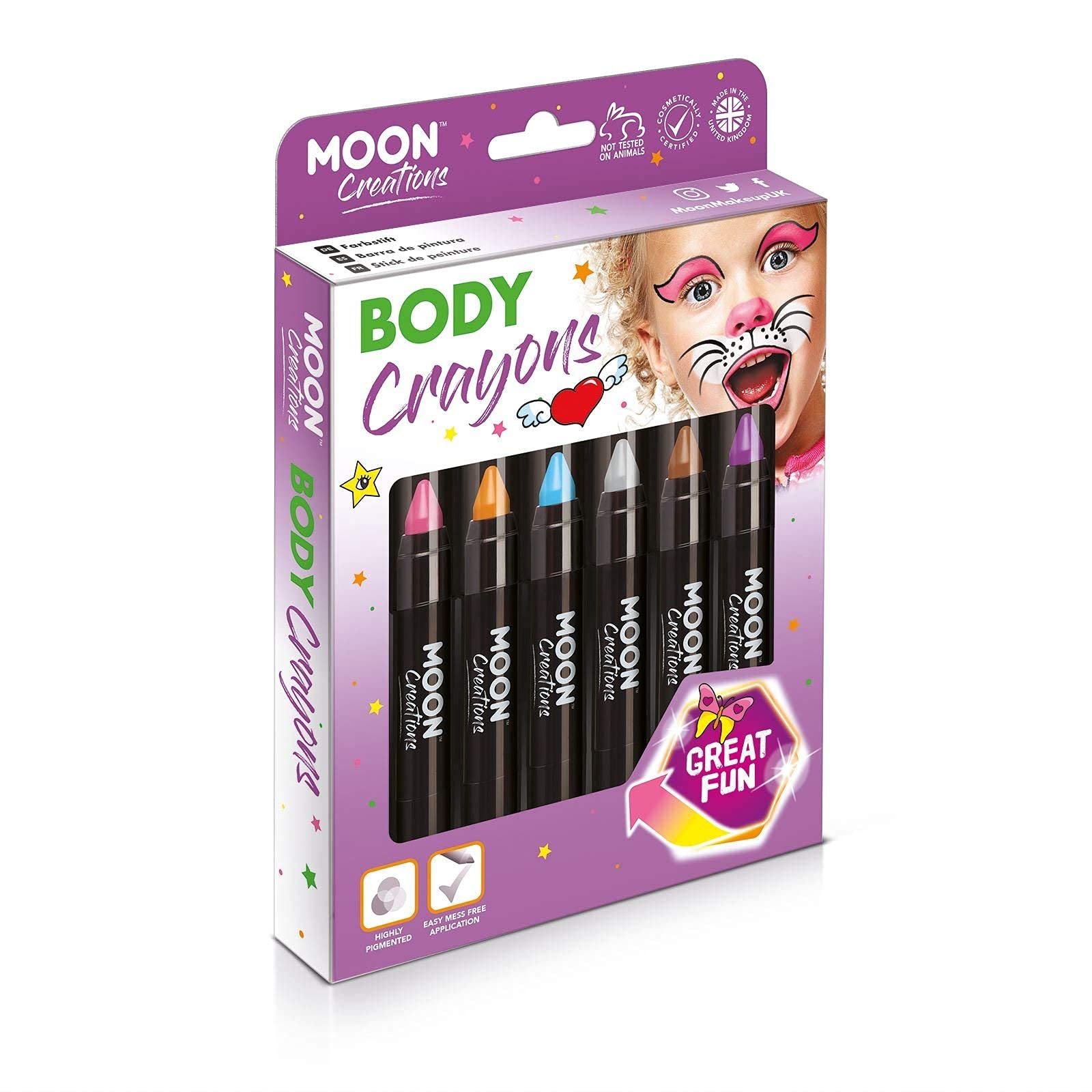Moon Creations Face & Body Paint Stick Set - 12 Vibrant Colors for Kids & Adults, 0.12oz | Perfect for Halloween, Cosplay, Festivals & Birthday Parties