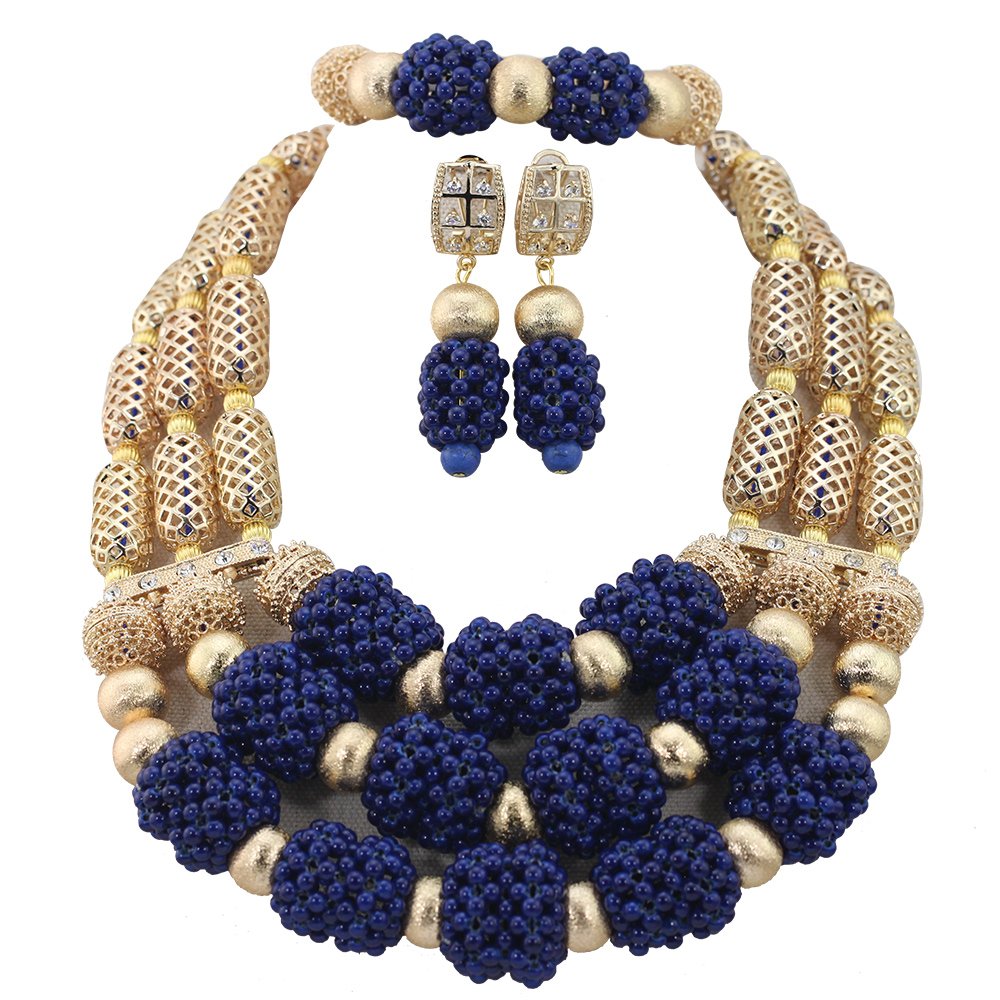 Red Beads Statement Necklace Set for Women | African Nigerian Wedding Jewelry | Dubai Gold Beaded Necklace for Bridal, Party & Special Occasions