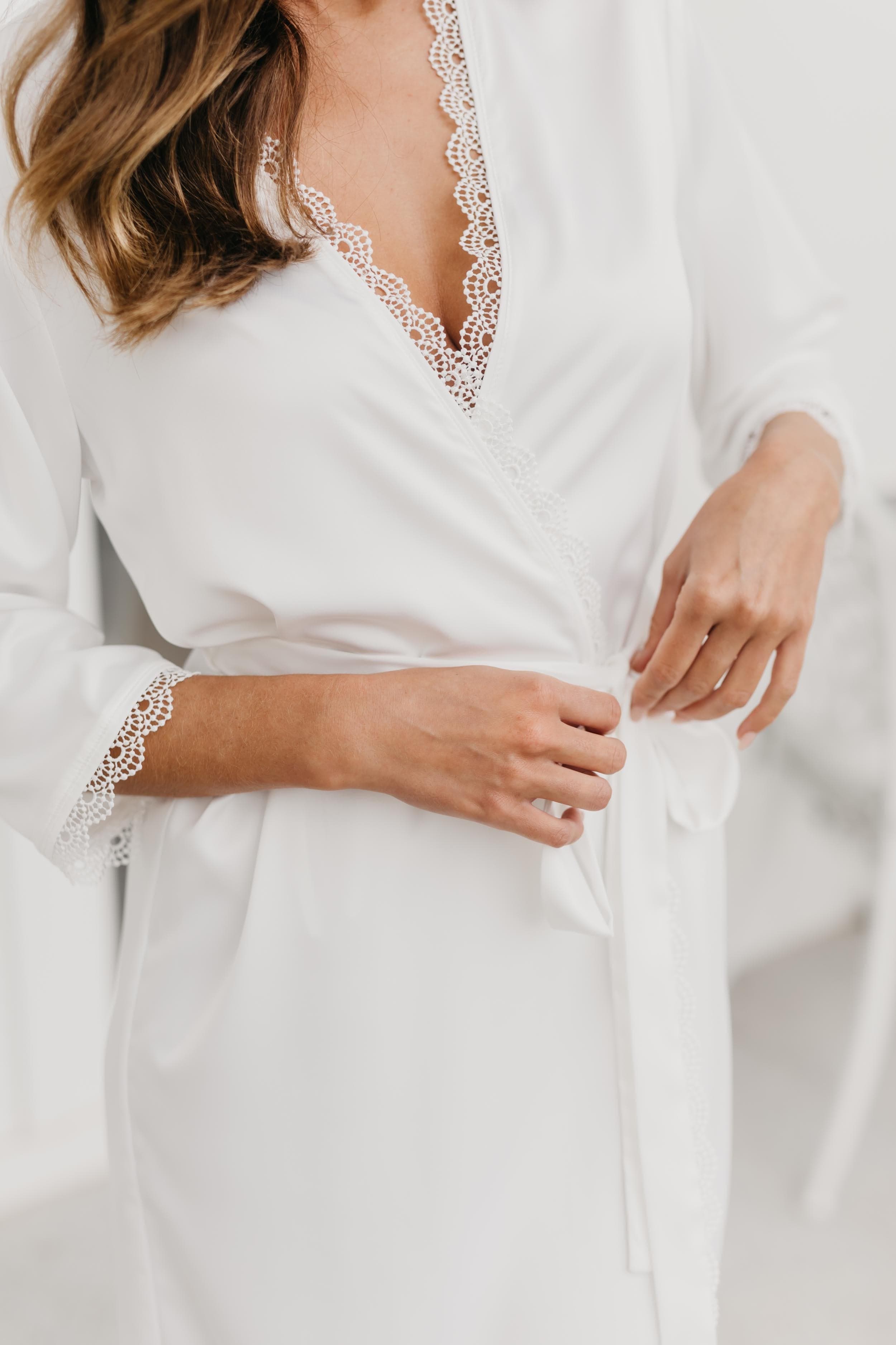 Ellie Lace Trim Robe - Elegant Women's Lingerie Nightgown for Bridal, Honeymoon & Special Occasions | Soft Comfortable Sleepwear for Bedroom & Boudoir